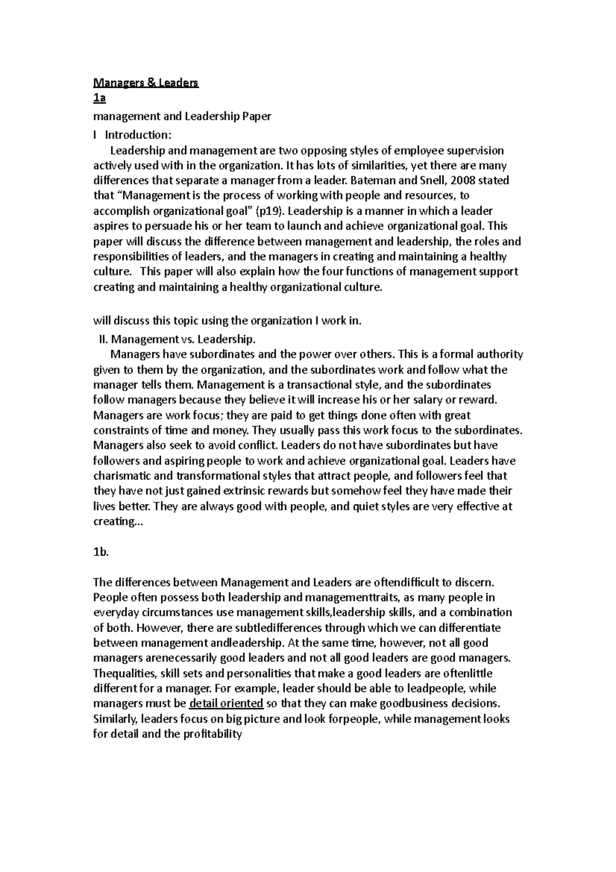 Leadership Final Exam Notes - Managers & Leaders 1a management and ...