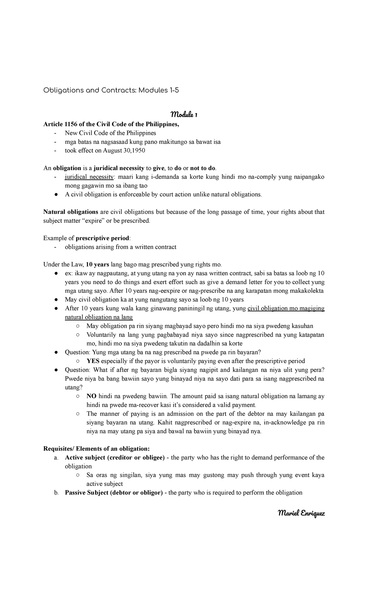 Obcon for this book Modul 1 Article 1156 of the Civil Code of the