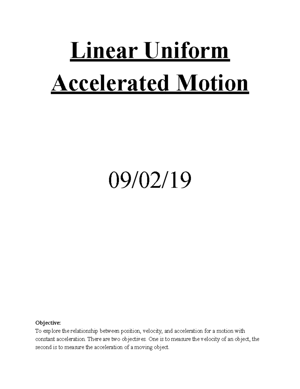 uniform accelerated motion essay