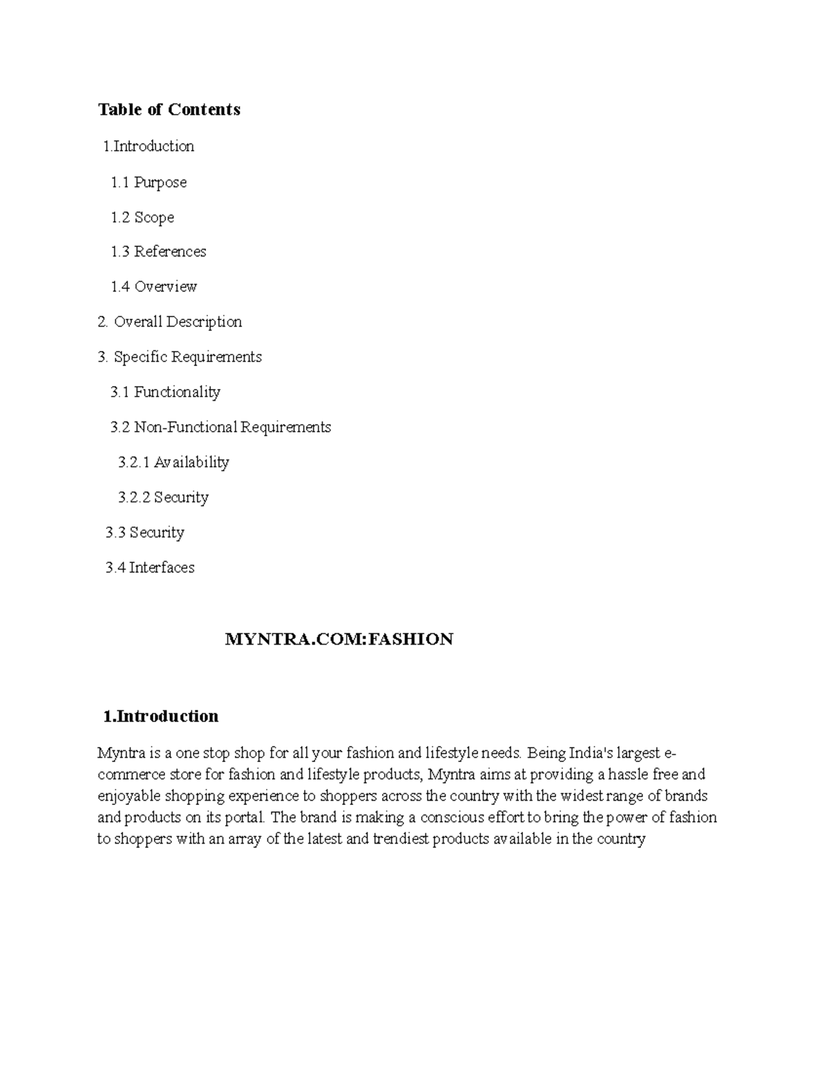 Myntra Table of Contents 1 1 Purpose 1 Scope 1 References 1 Overview