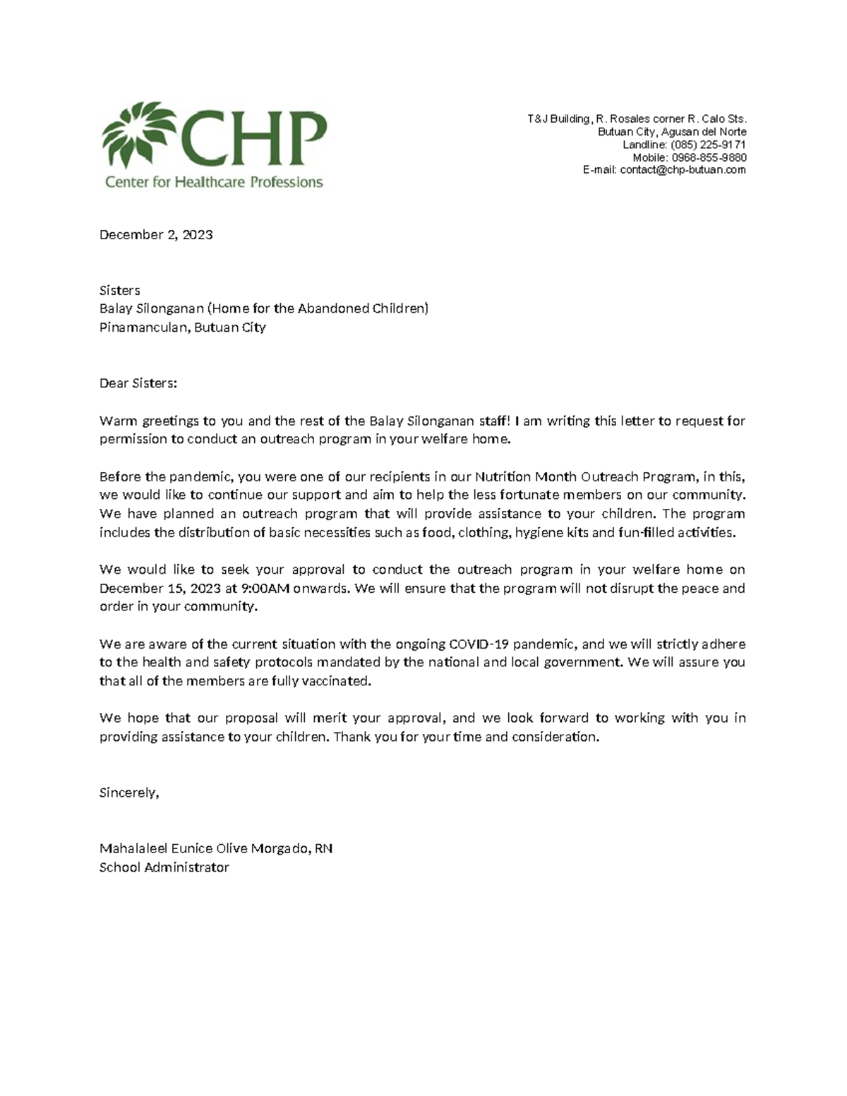 Outreach Program Letter - T&J Building, R. Rosales corner R. Calo Sts ...