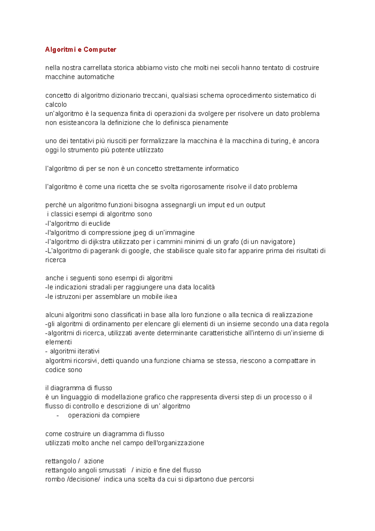 Informatica base appunti - Algoritmi e Computer nella nostra carrellata ...