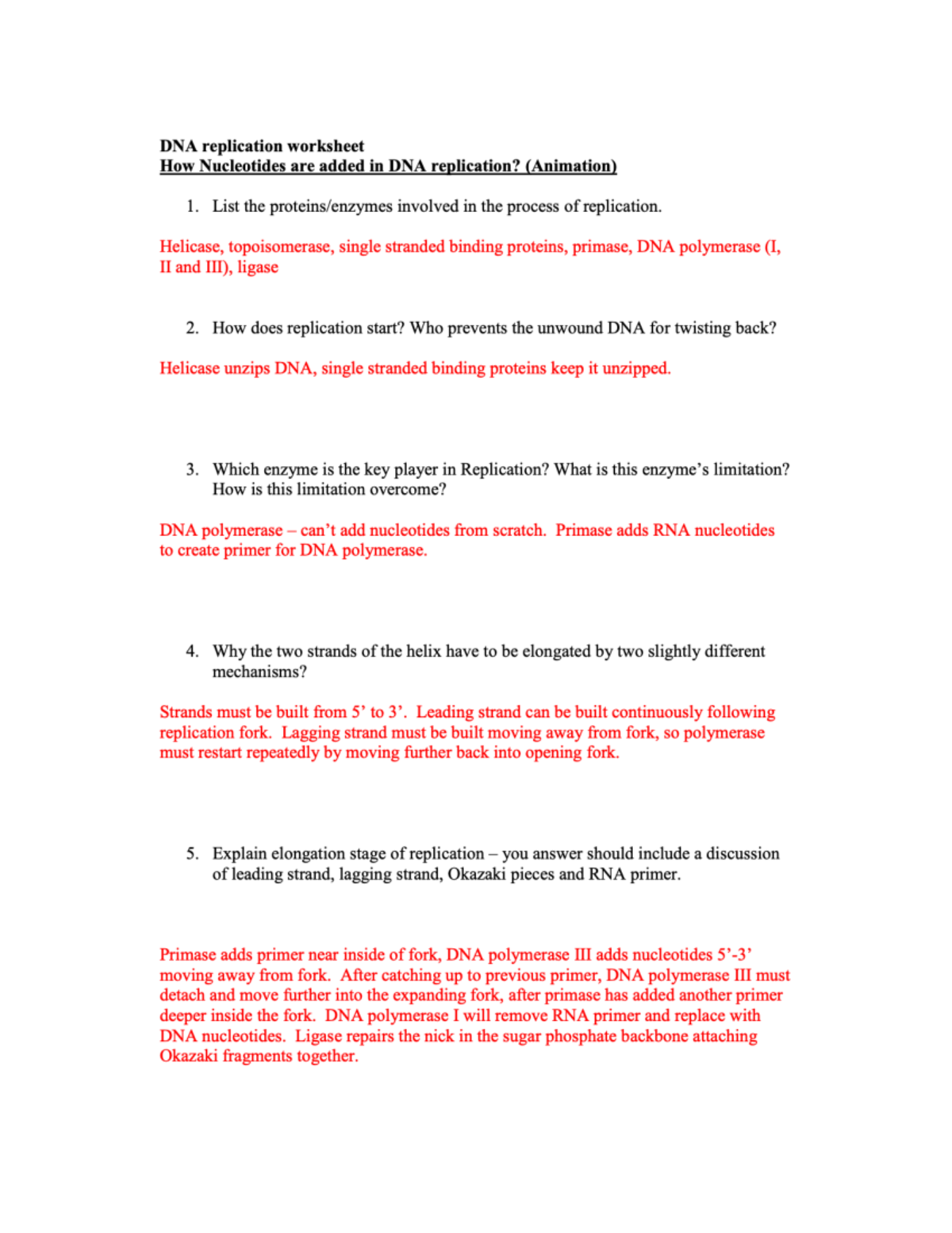 B DNA Replication Worksheet Answers - BIOL 11B - UC Riverside Pertaining To Dna Replication Worksheet Key