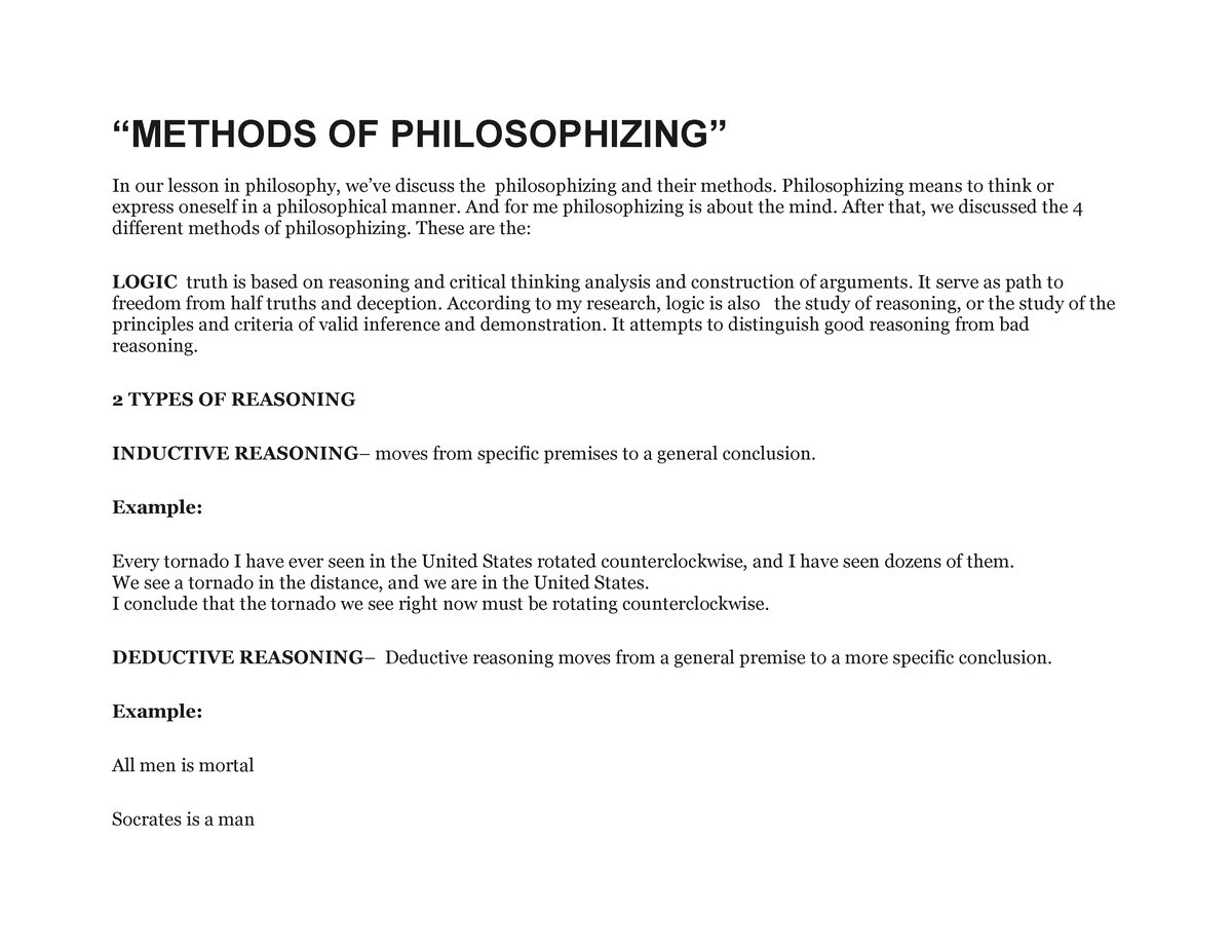 essay about methods of philosophizing