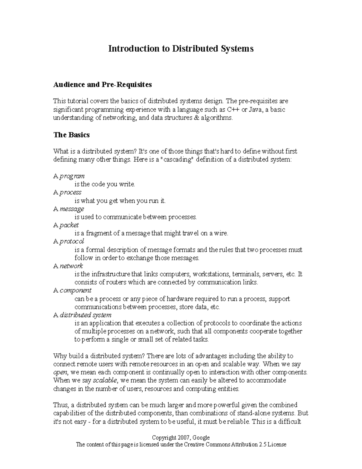 1. Introduction to Distributed Systems - Copyright 2007, Google ...