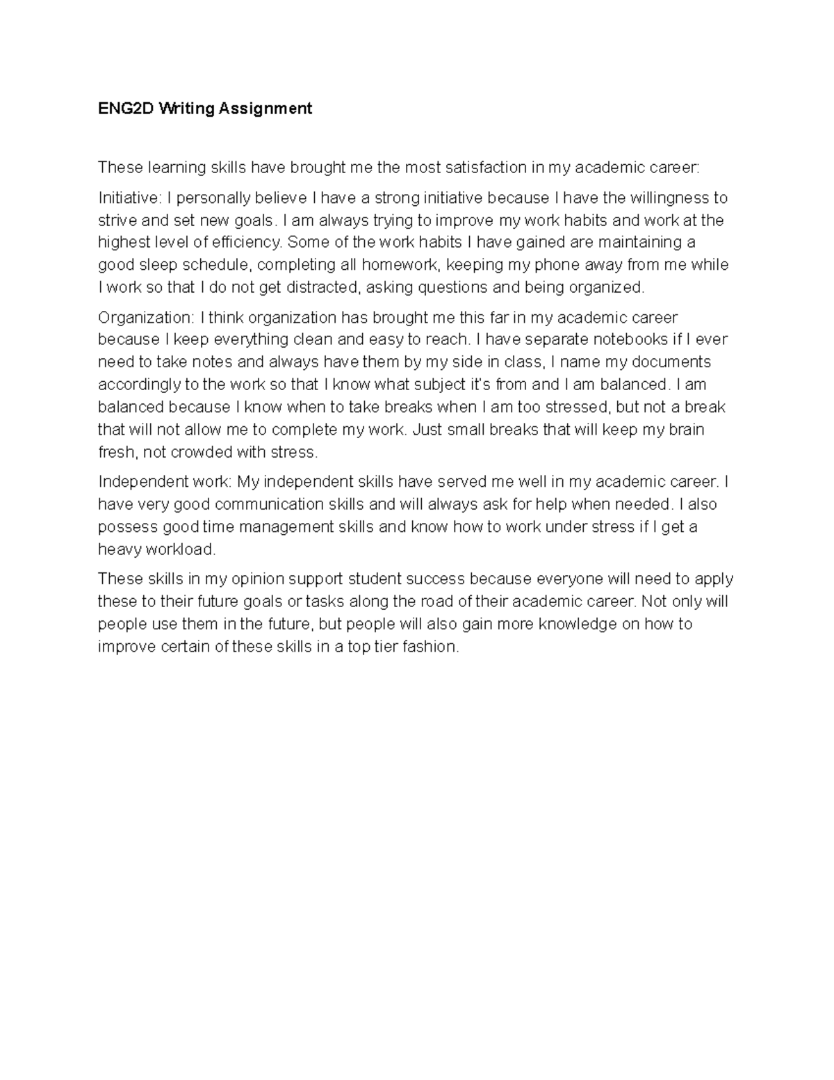 Noam- ENG2D Writing Assignment - ENG2D Writing Assignment These ...