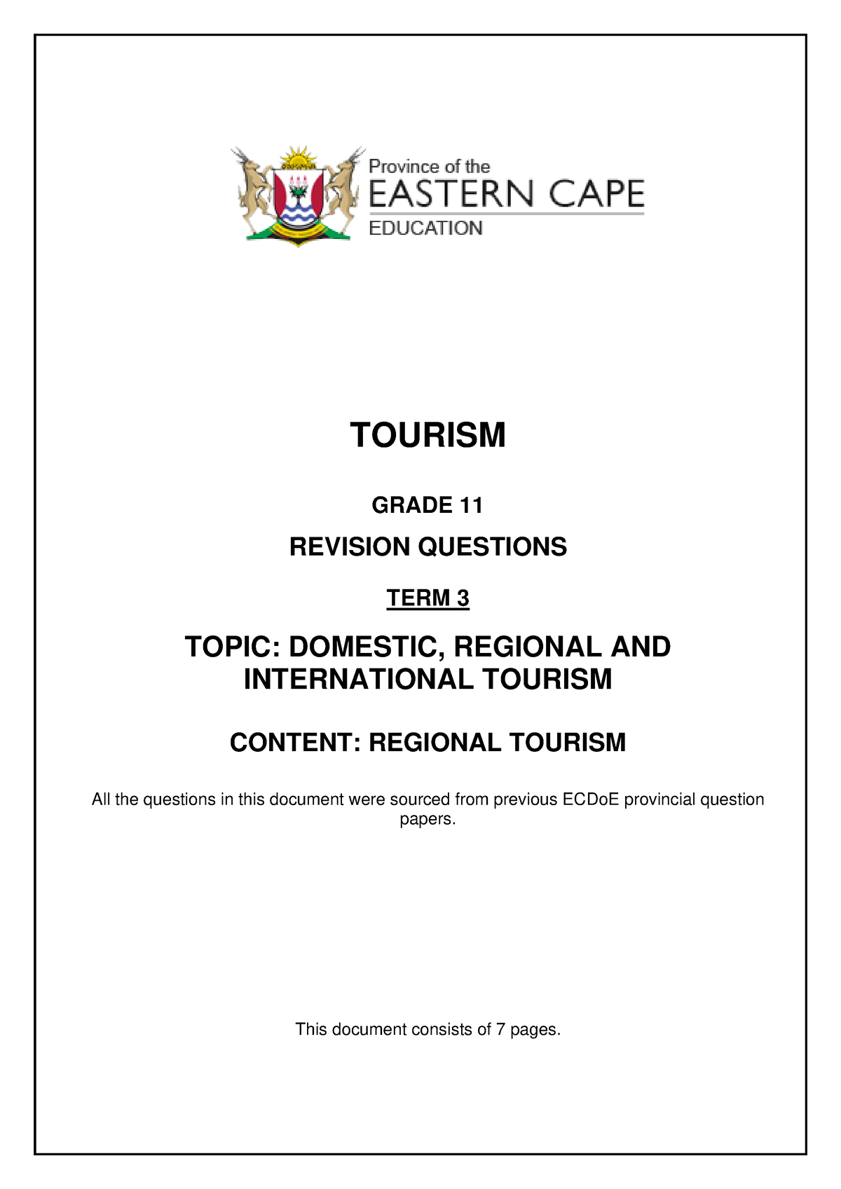 02a GR 11 Tourism T3 Regional Tourism Revision Questions Ecdoe 