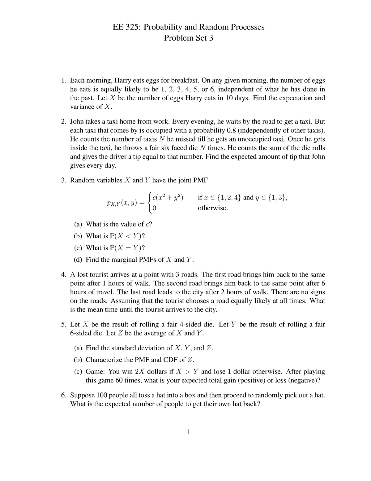 EE325 Autumn 2023 - Practice set 3 - EE 325: Probability and Random