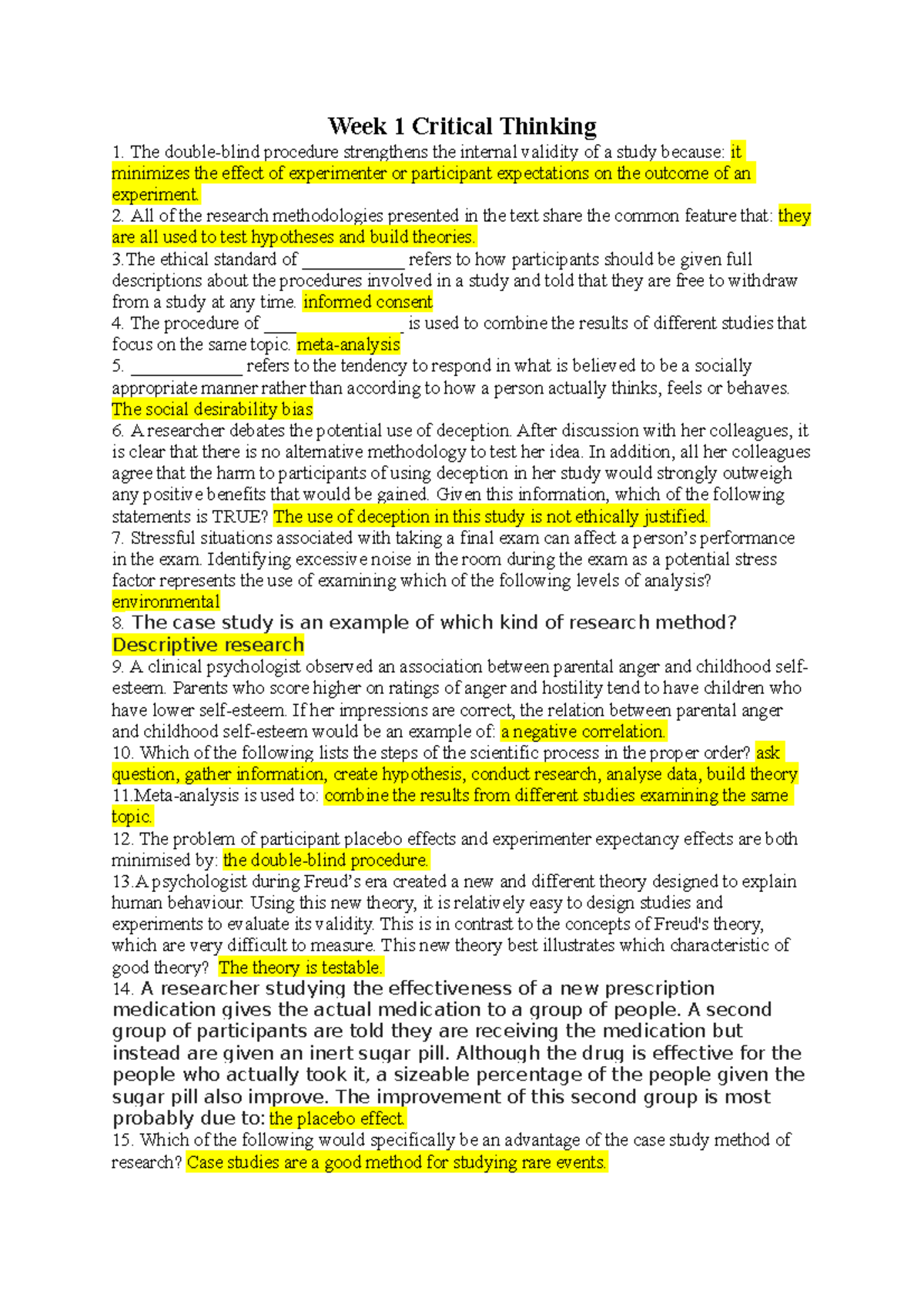 PSYC1102 Quiz - Week1/2/4/12 quiz pool - Week 1 Critical Thinking The ...