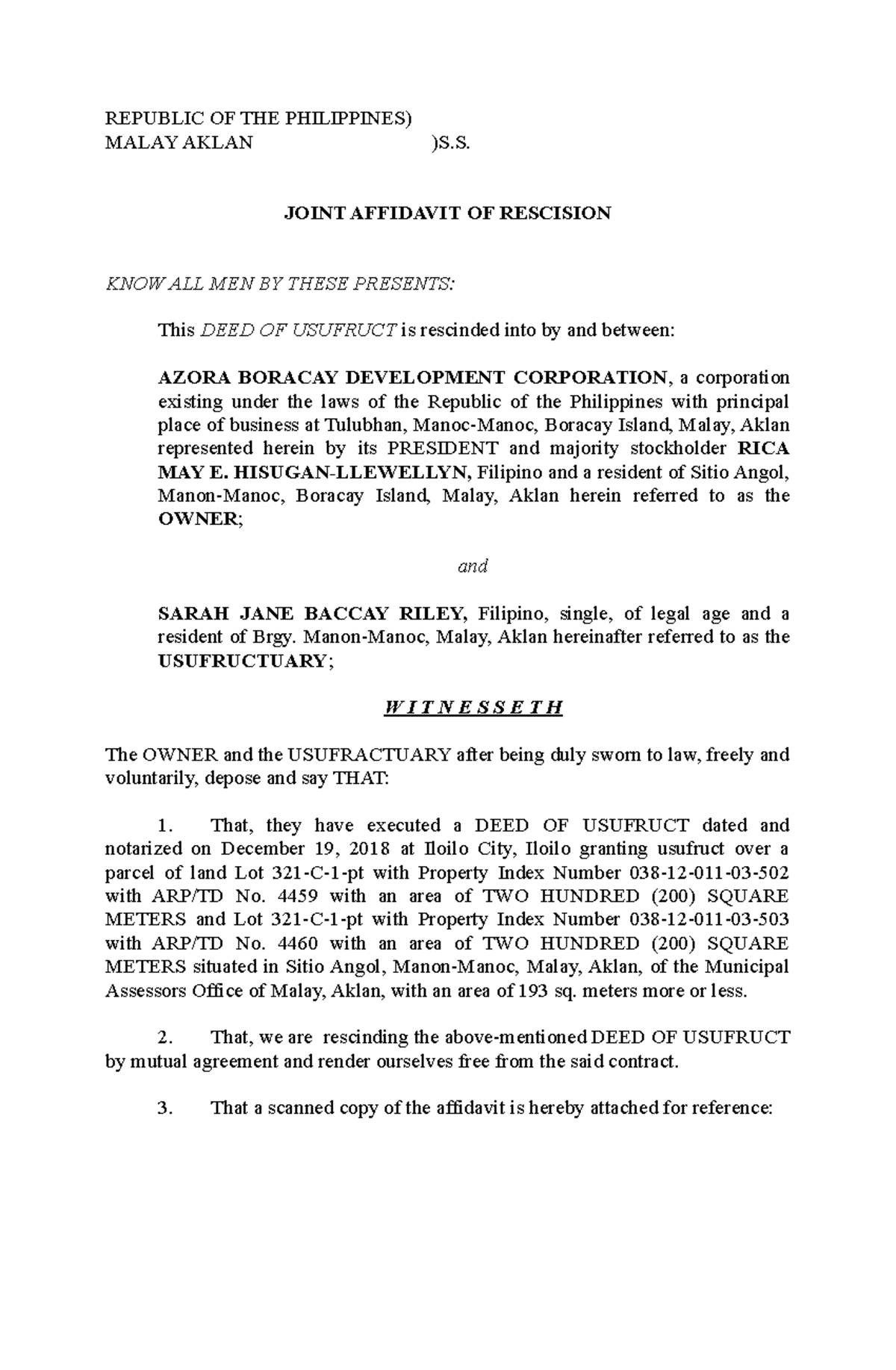 Affidavit-of-Rescision bassig - REPUBLIC OF THE PHILIPPINES) MALAY ...