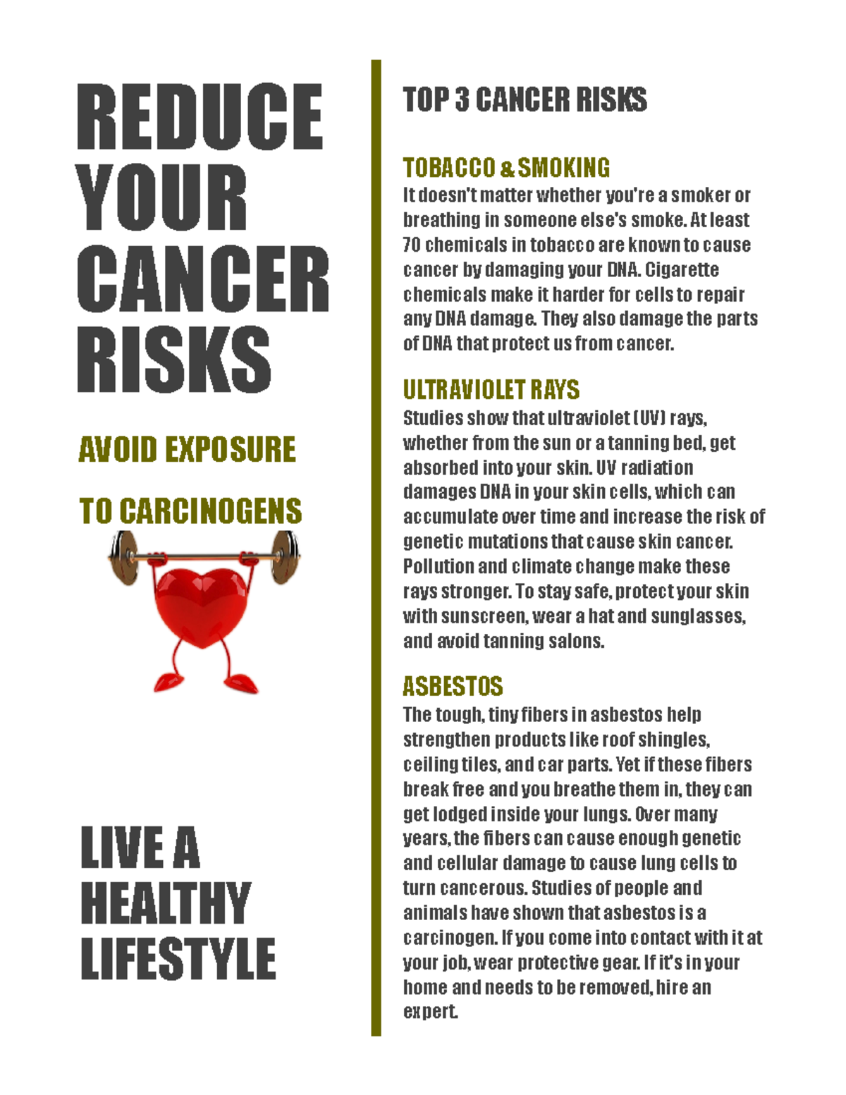 Leaflet For Cancer - REDUCE YOUR CANCER RISKS AVOID EXPOSURE TO ...