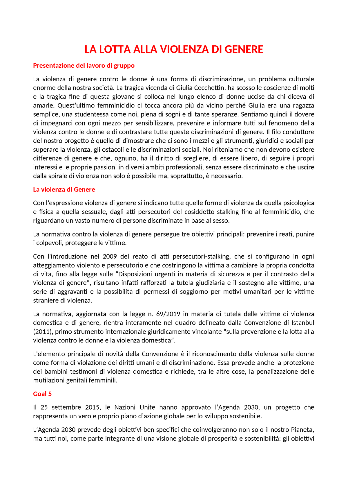 LA Lotta ALLA Violenza DI Genere Gruppo Di Lavoro Emma Bove, Manuel ...