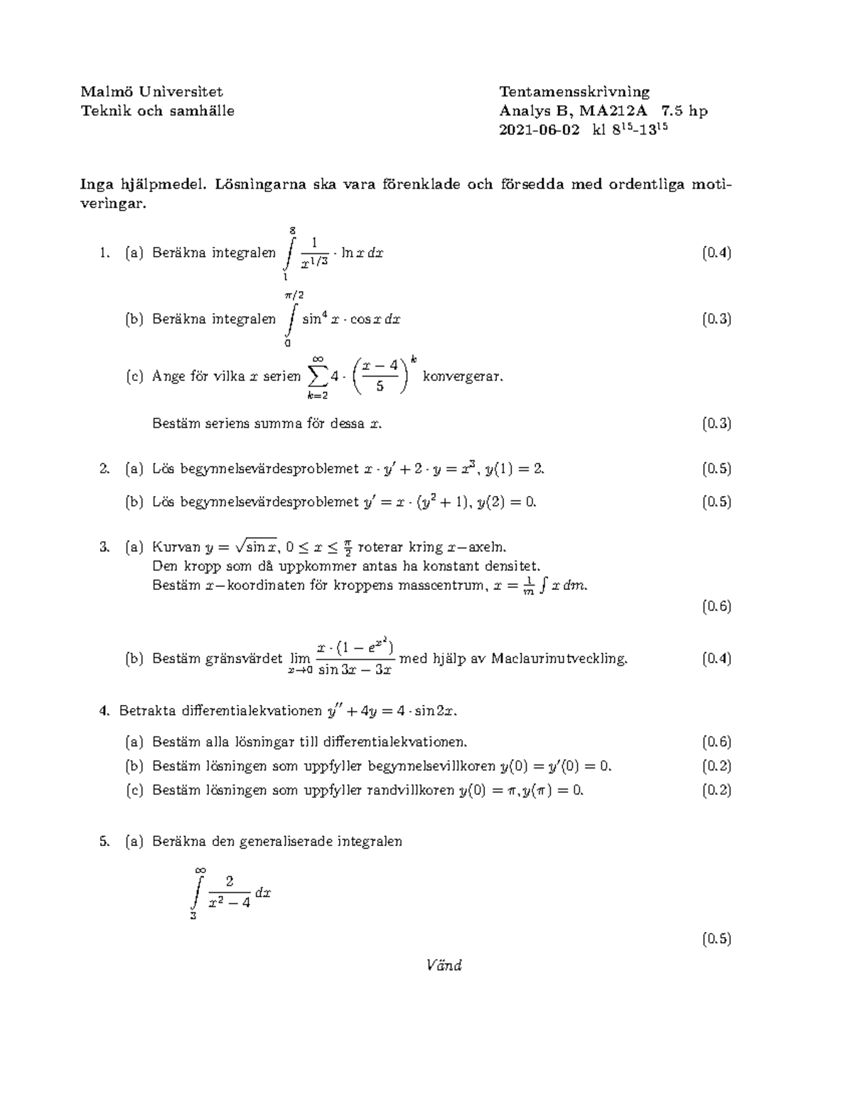 Tentamen-analys B-210602 - Malmö Universitet Tentamensskrivning Teknik ...