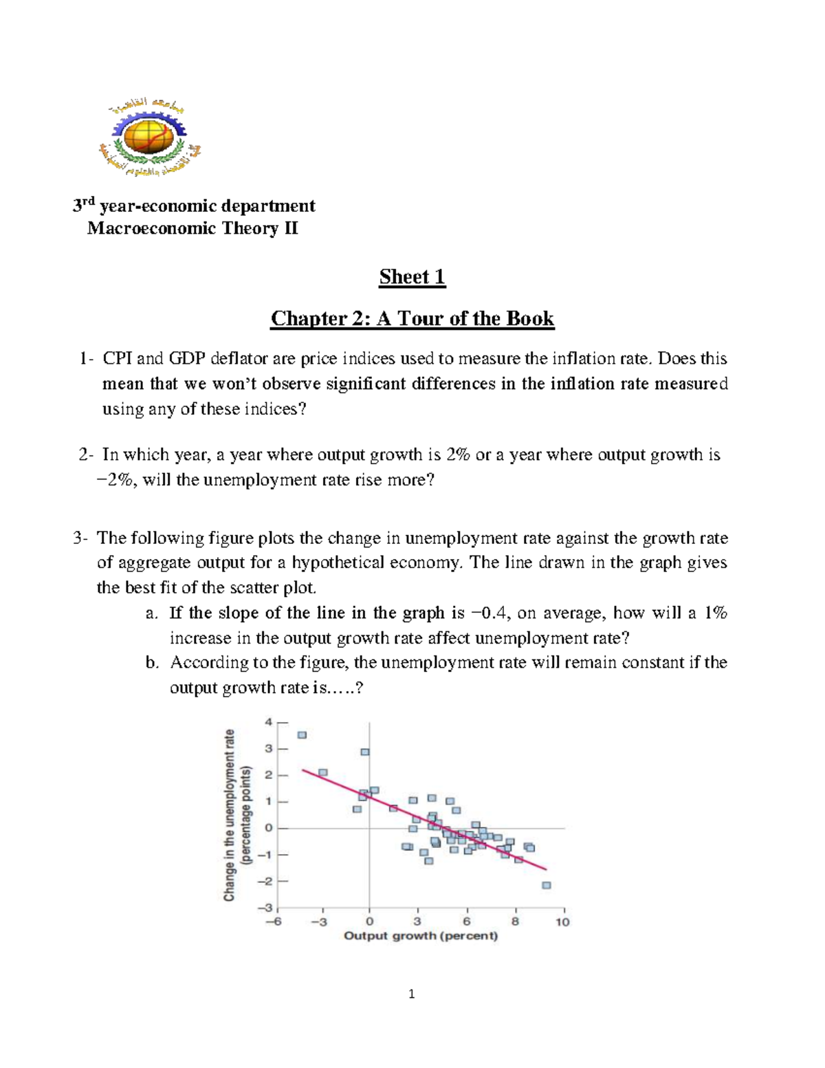 Sheet 1-Ch2 Aggregate Output Practice - 1 3 rd year-economic department ...