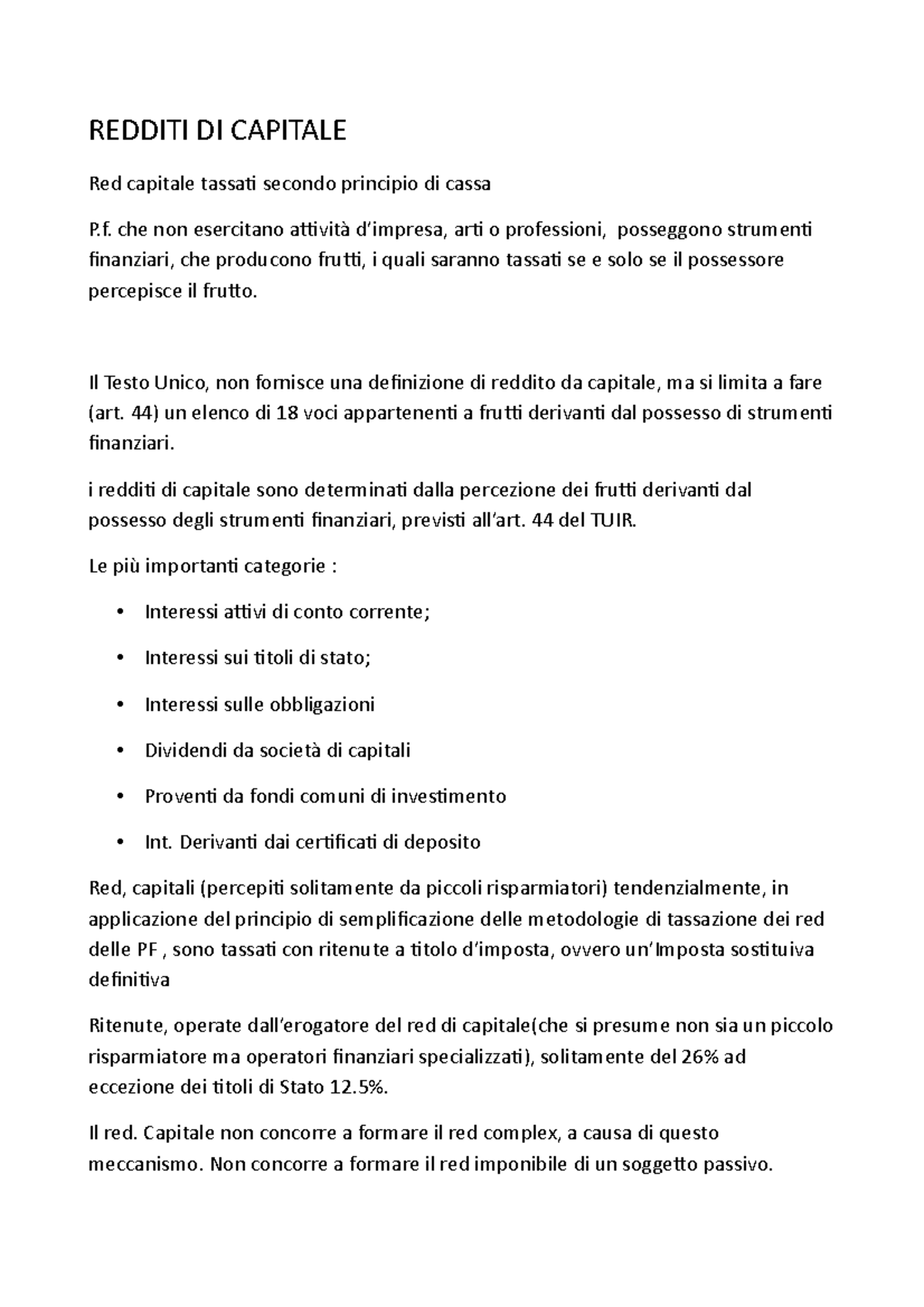 redditi di capitale e redditi diversi