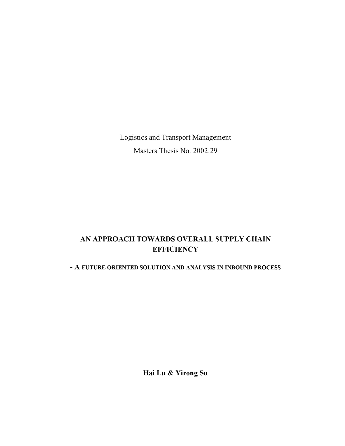 master thesis logistics and supply chain management