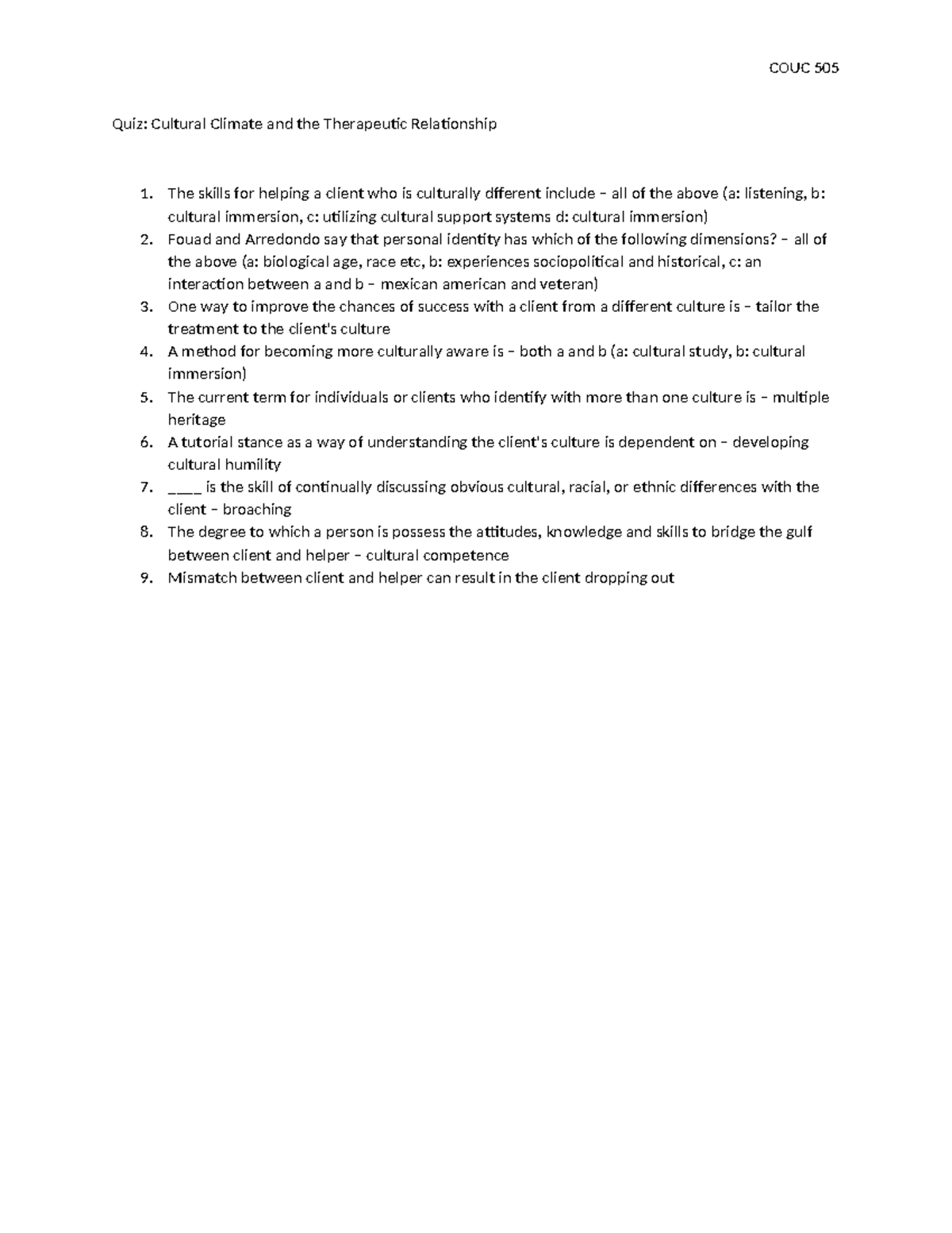 COUC 505 C3 Cultural Climate and Therapeutic Relationship - COUC 505 ...