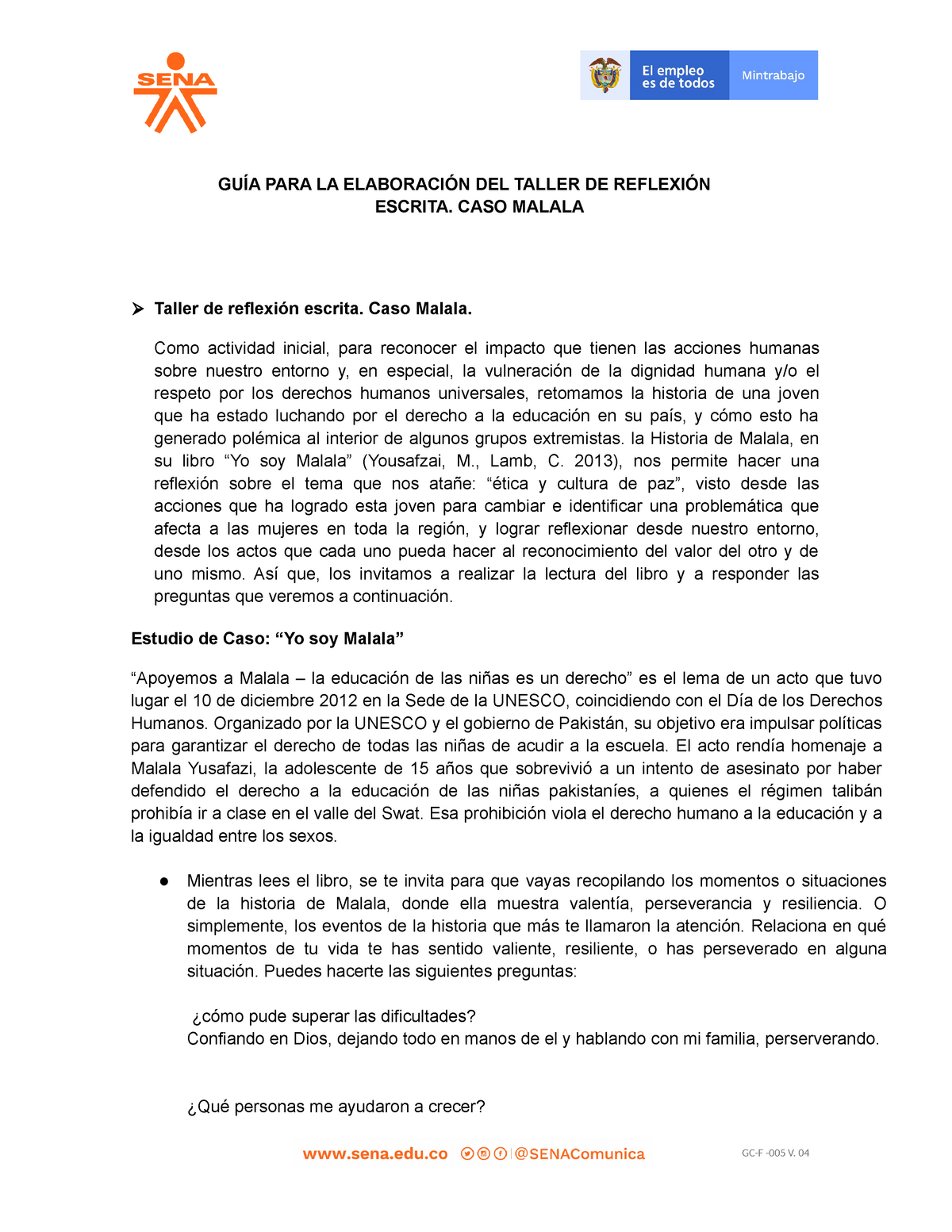 Taller De Reflexión Escrita   Taller De Reflexión Escrita SENA Jessica