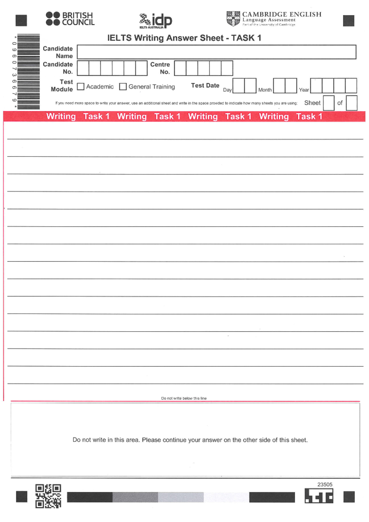 Writing Answer Sheet - No. Test Module Academic General Training Test ...