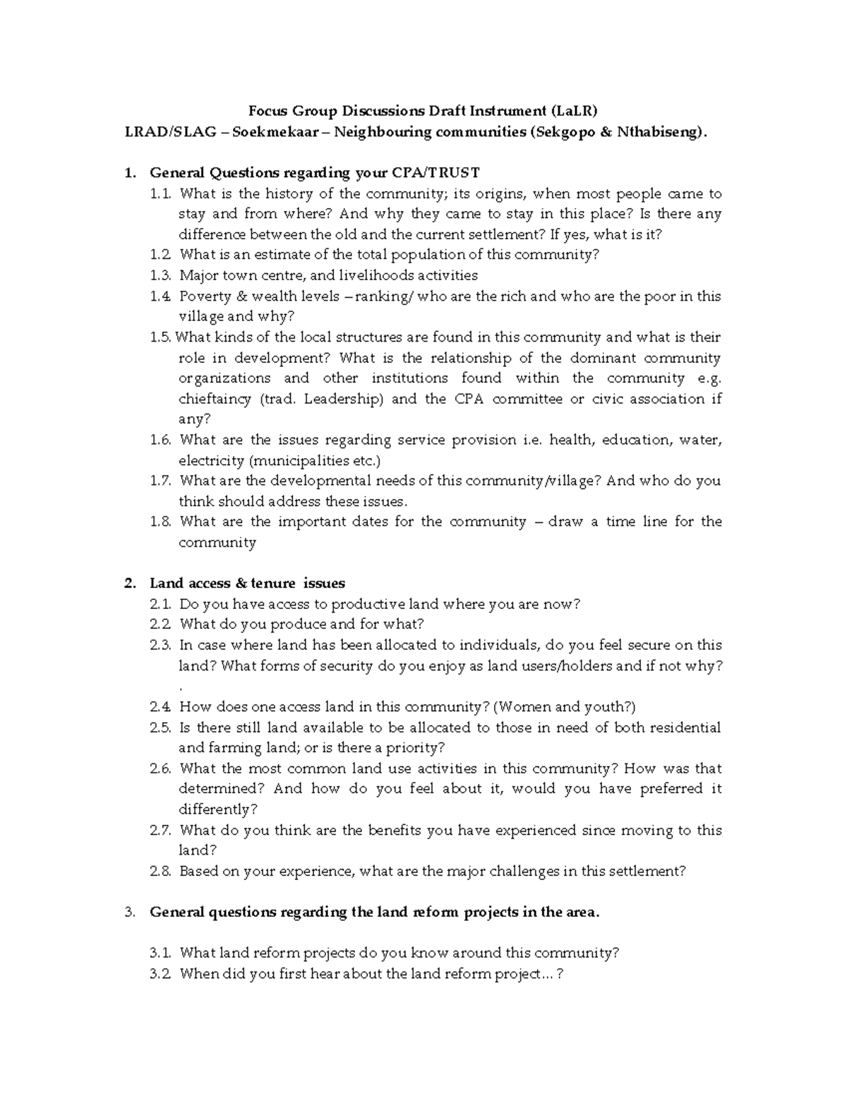 FGD revised instrument [ALL] 1 - Focus Group Discussions Draft ...
