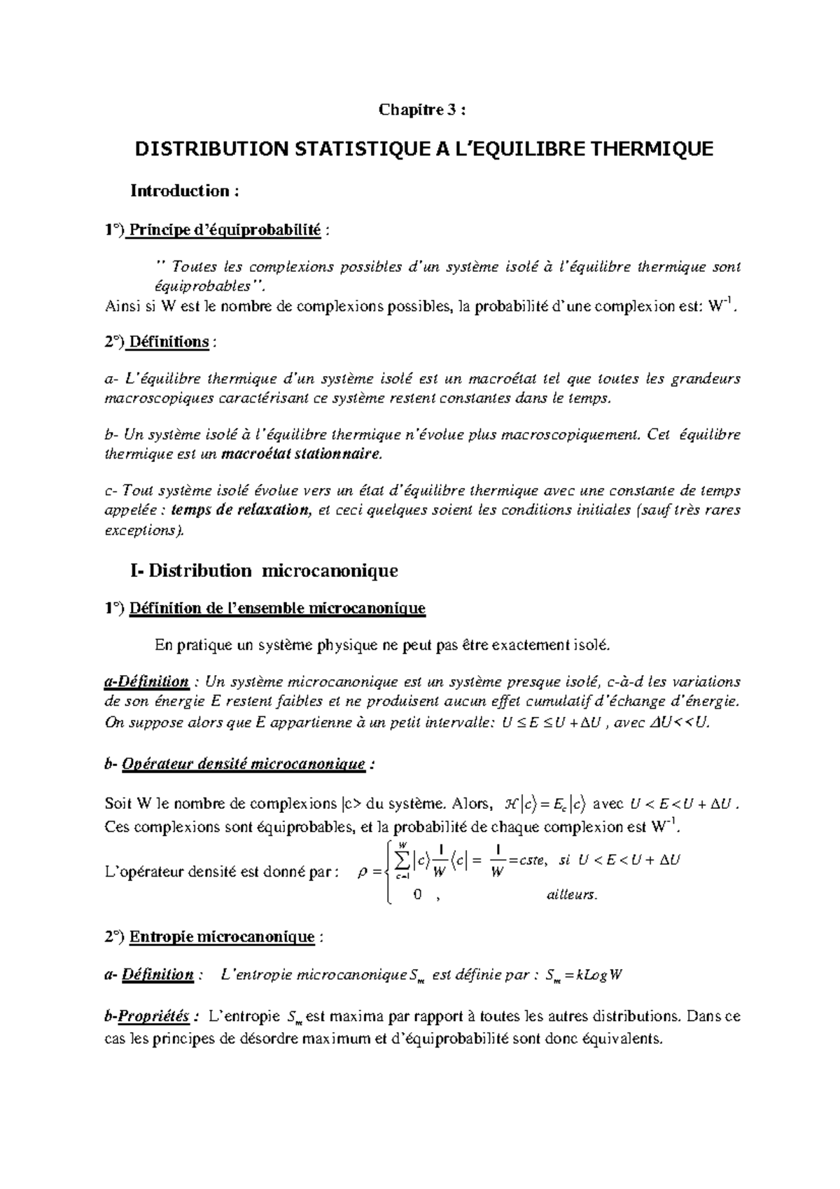 Chap 3 Physique Statistique - Chapitre 3 : ####### DISTRIBUTION ...