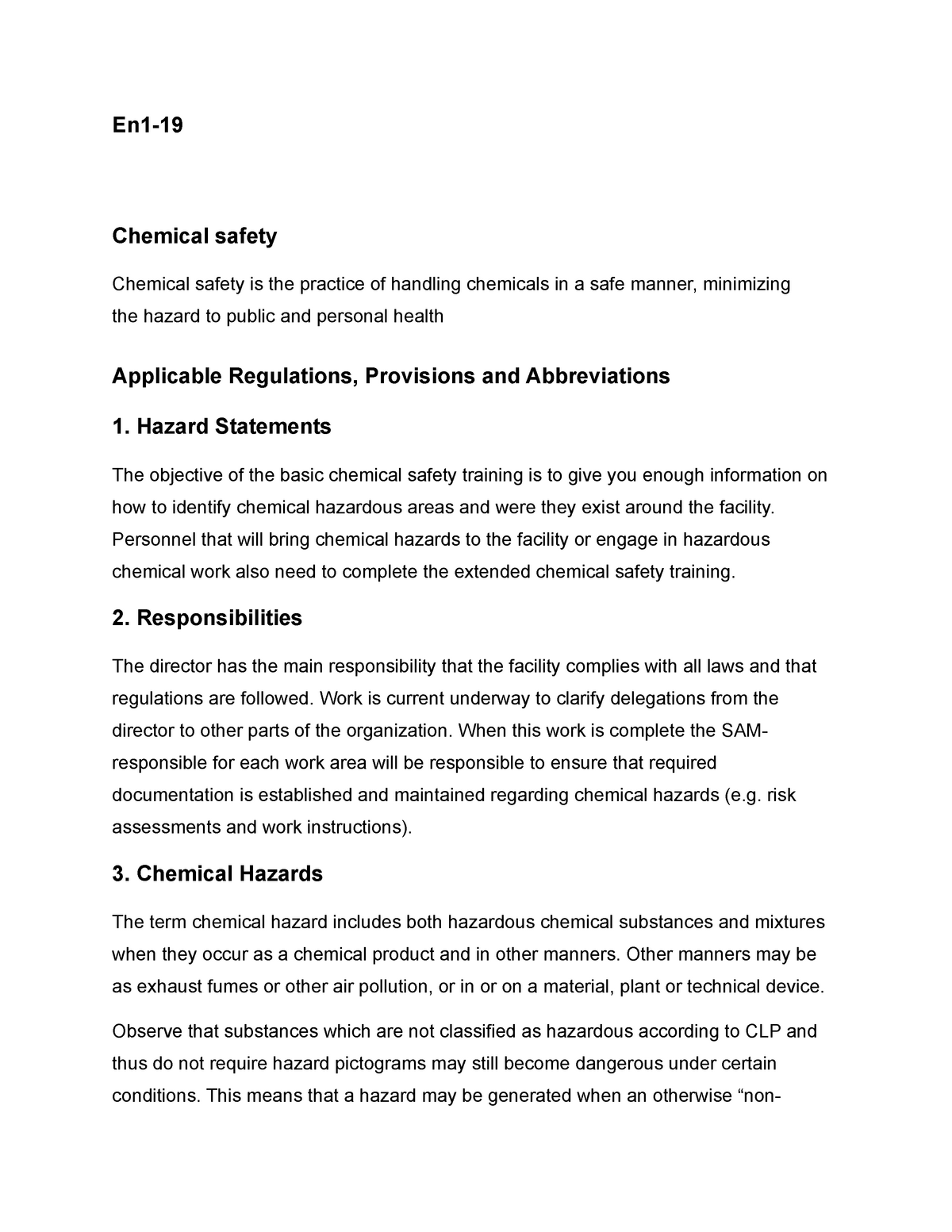 Chemistry lectures - En1-19 Chemical safety Chemical safety is the ...