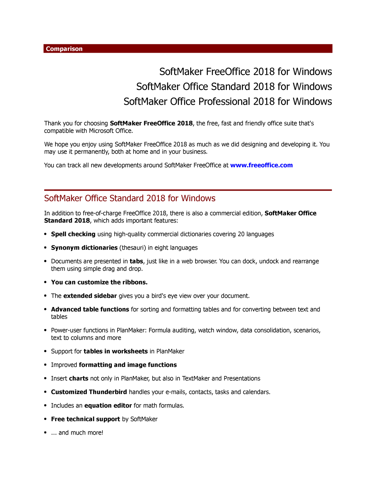 Office comparison - biomagnetismo - Comparison SoftMaker FreeOffice 2018  for Windows SoftMaker - Studocu