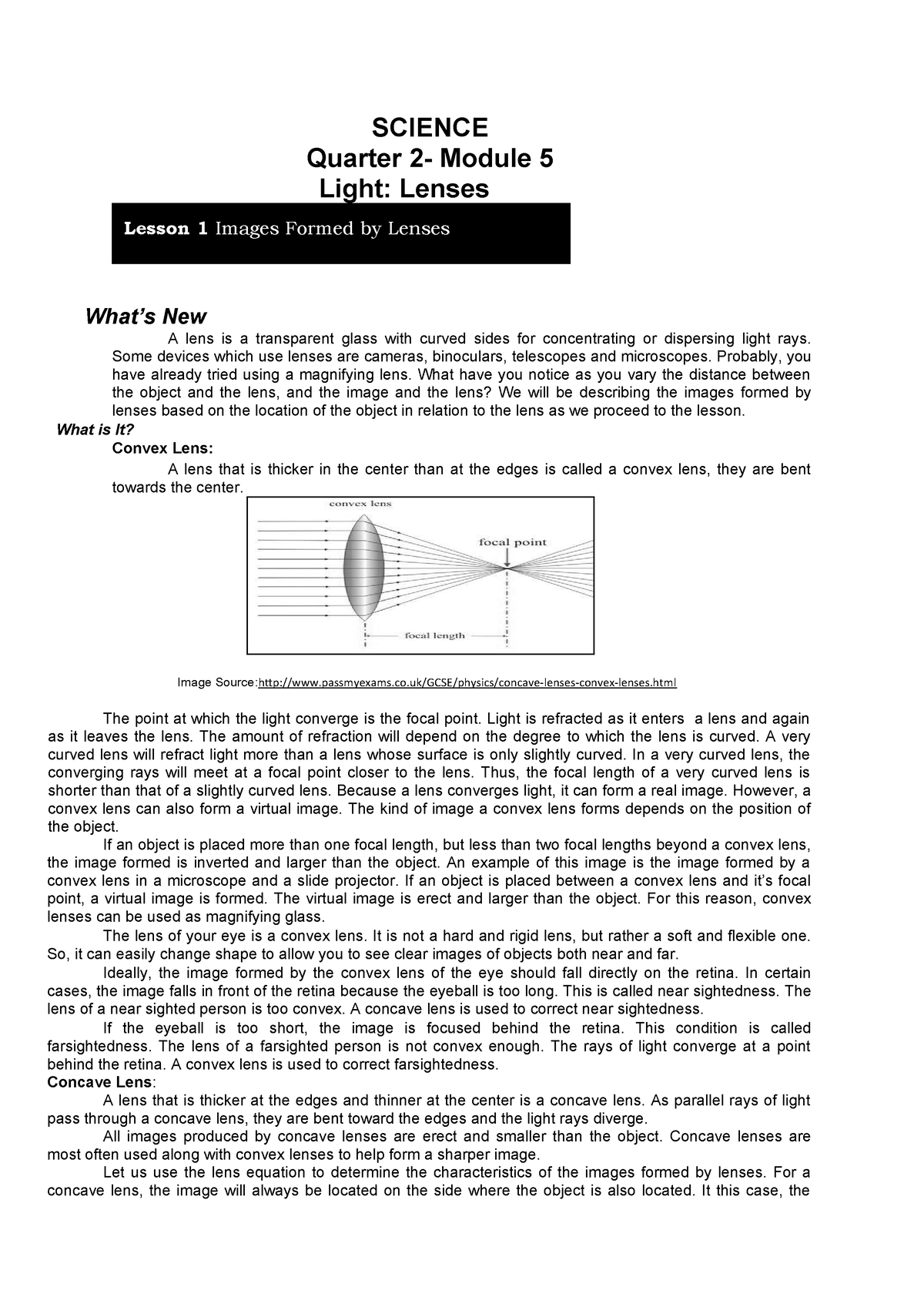 LensesScience 10 - SCIENCE Quarter 2- Module 5 Light: Lenses Lesson 1 ...