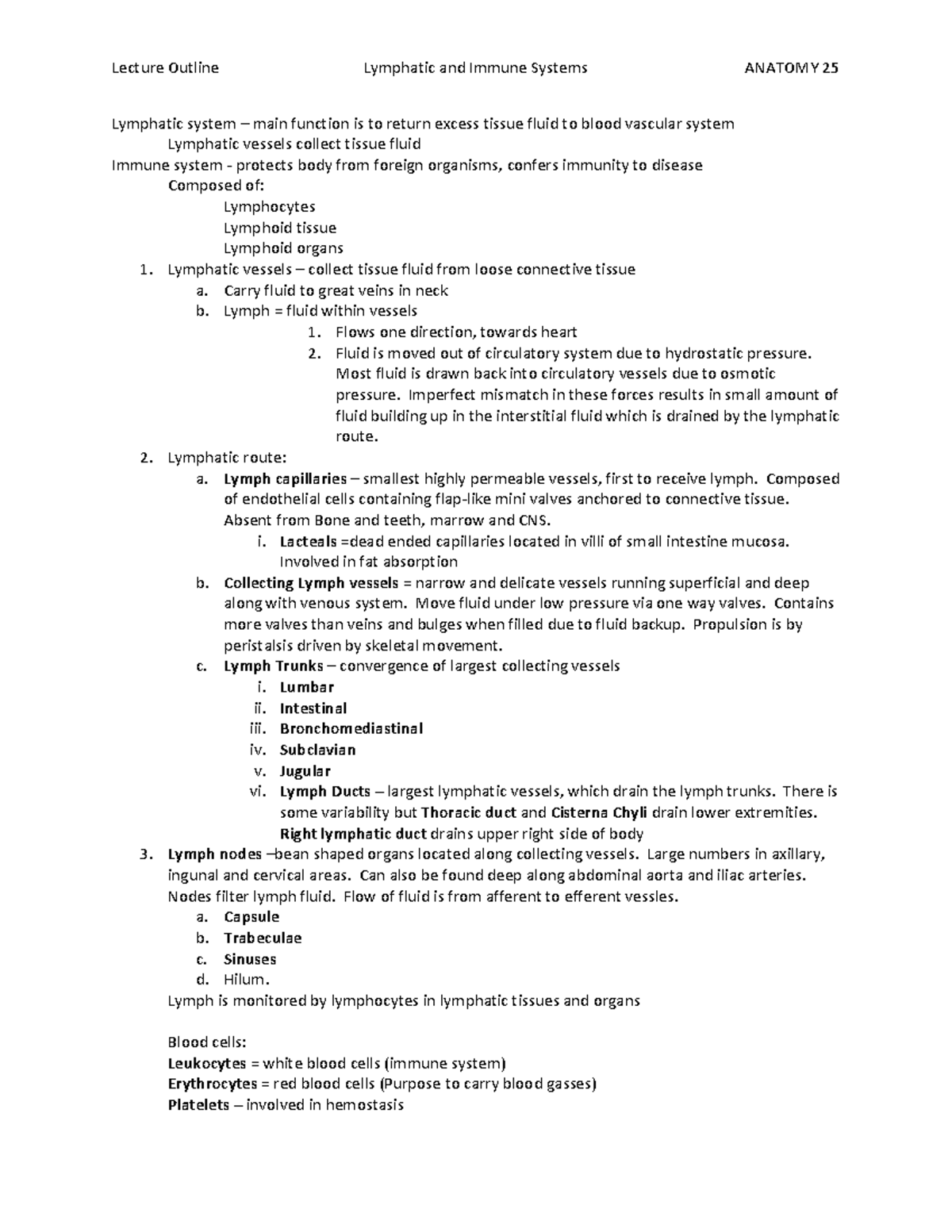 A25 Lymphatic system in progress - Lecture Outline Lymphatic and Immune ...