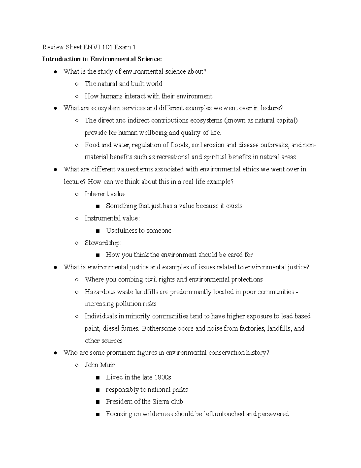 Envi 101 Exam 1 Study Guide - Review Sheet ENVI 101 Exam 1 Introduction ...