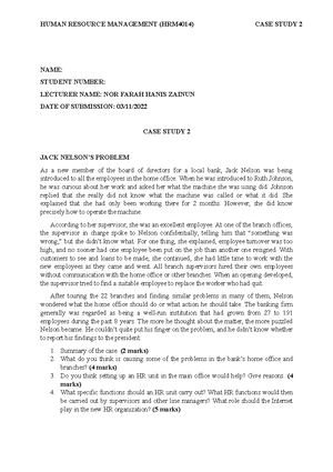 HRM Case Study - .... - SUMMARY OF CASE STUDY Jack Nelson is a starting ...