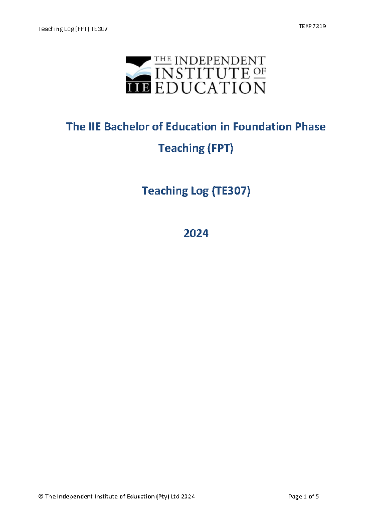 texp7319-te307-teaching-log-the-iie-bachelor-of-education-in