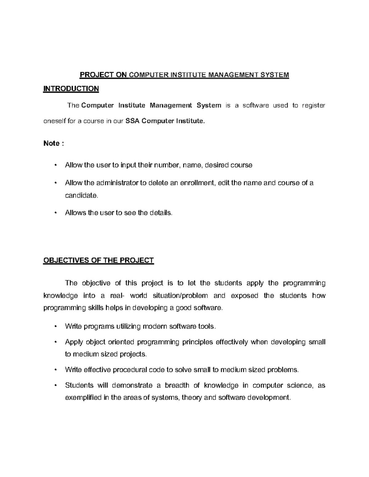 Computer Sales AND Service System - PROJECT ON COMPUTER INSTITUTE ...