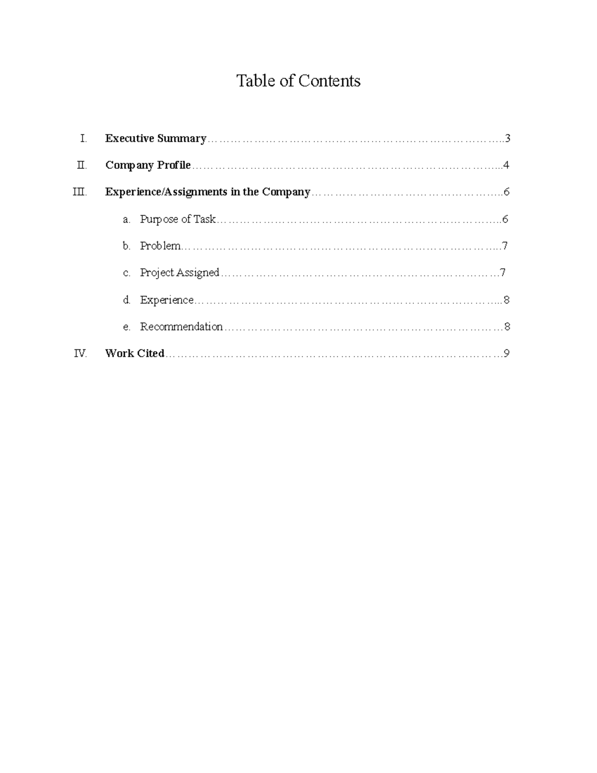 Assignment 3 Internship Report Table of Contents I. **Executive