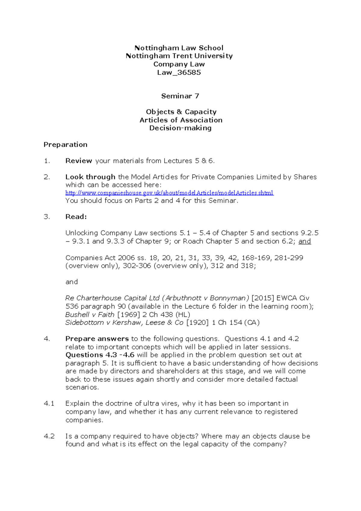 Seminar 7 Worksheet - Objects, Capacity and Articles of Association ...
