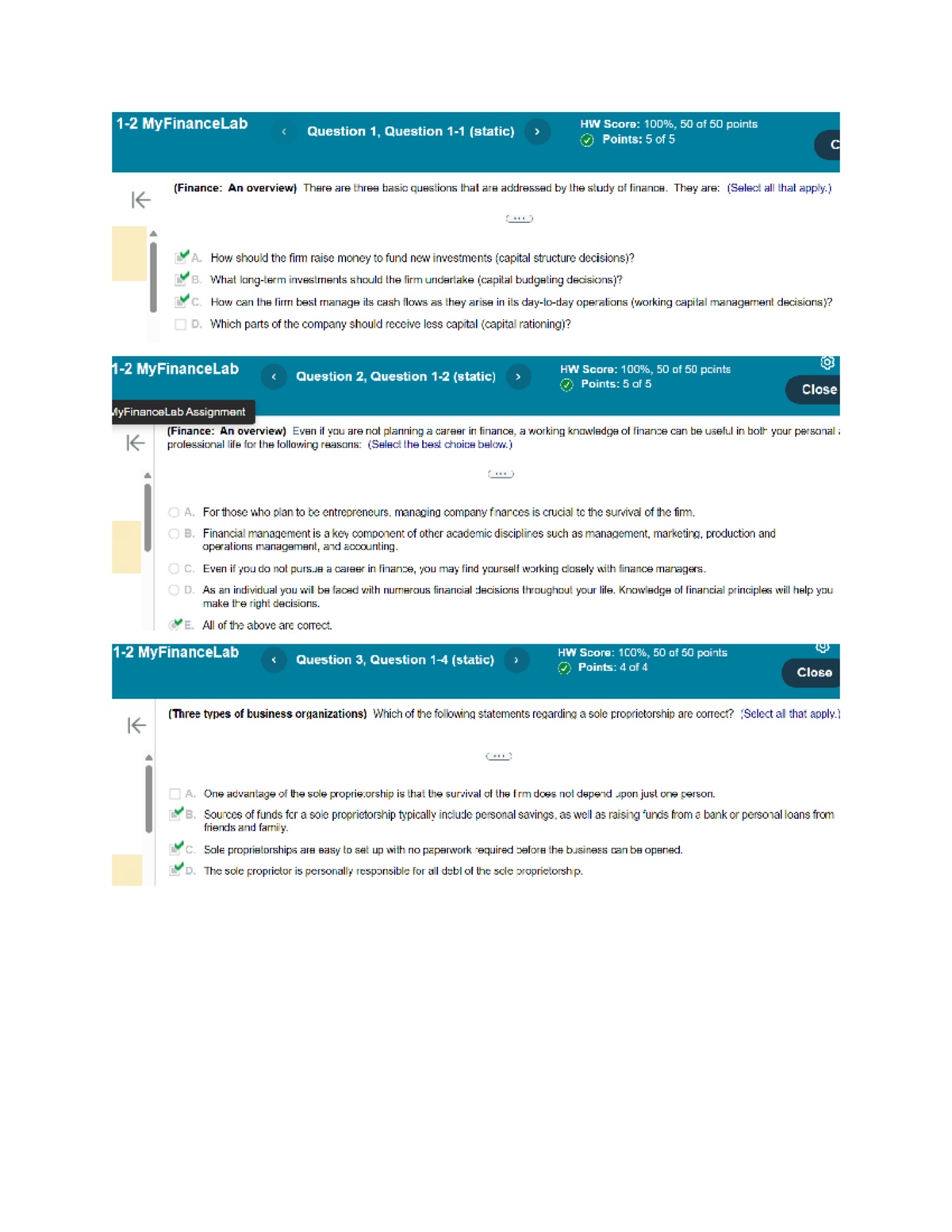 FIN320 - Week 1 My Finance Lab Homework 1-2 - 100% - FIN320 - Studocu