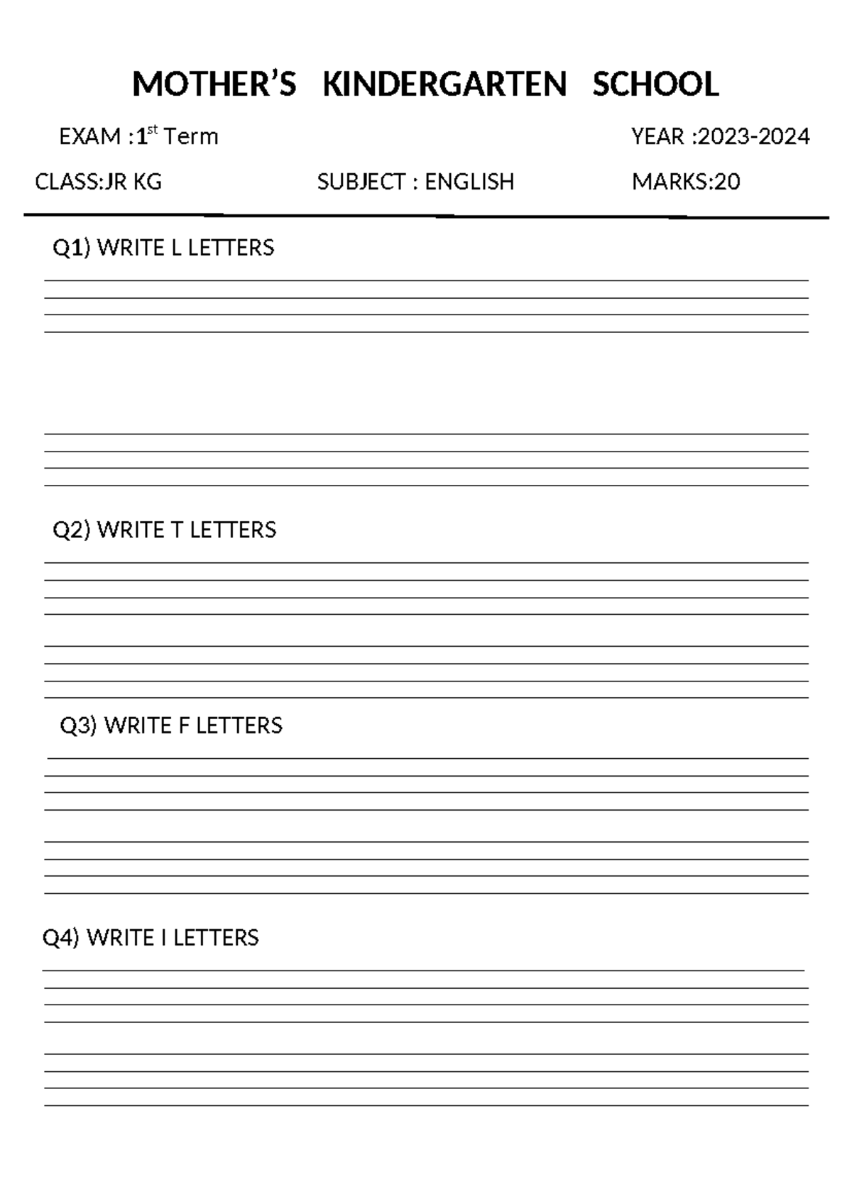 Q4 kk45tlvrhhjkfkjfjfjfjjf MOTHER’S KINDERGARTEN SCHOOL EXAM st