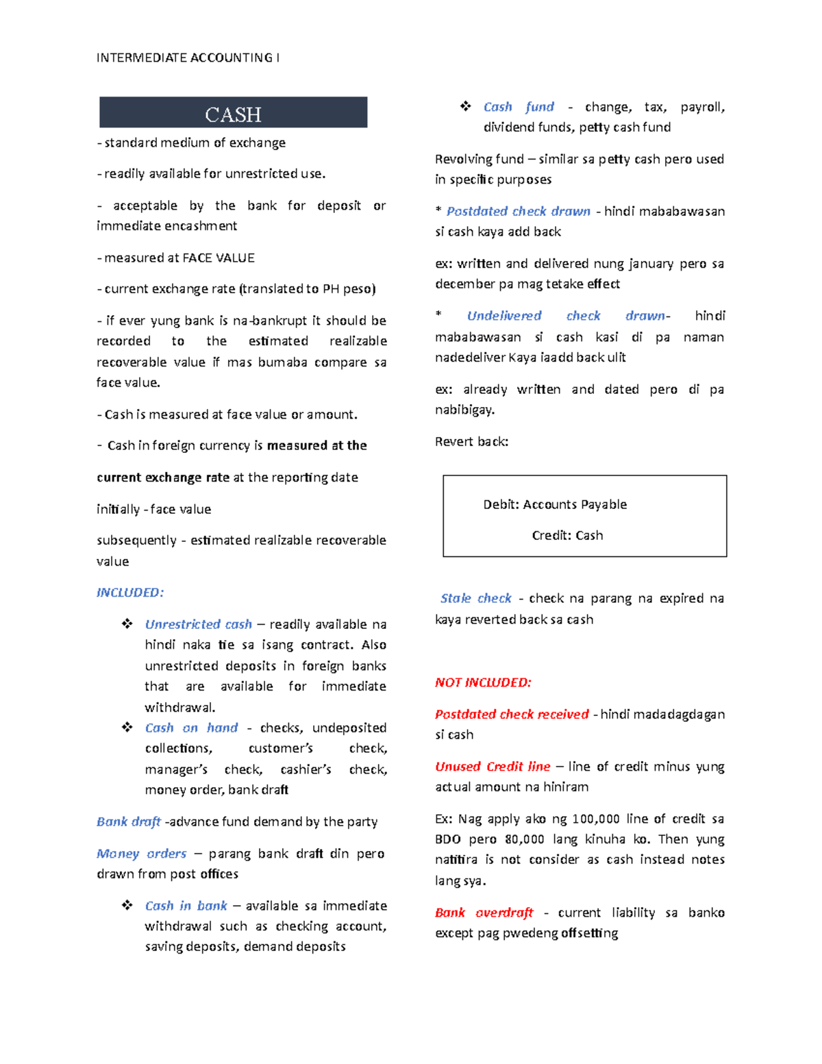 Intacc Summary - Intermediate Accounting (Cash and Cash Equivalents and ...