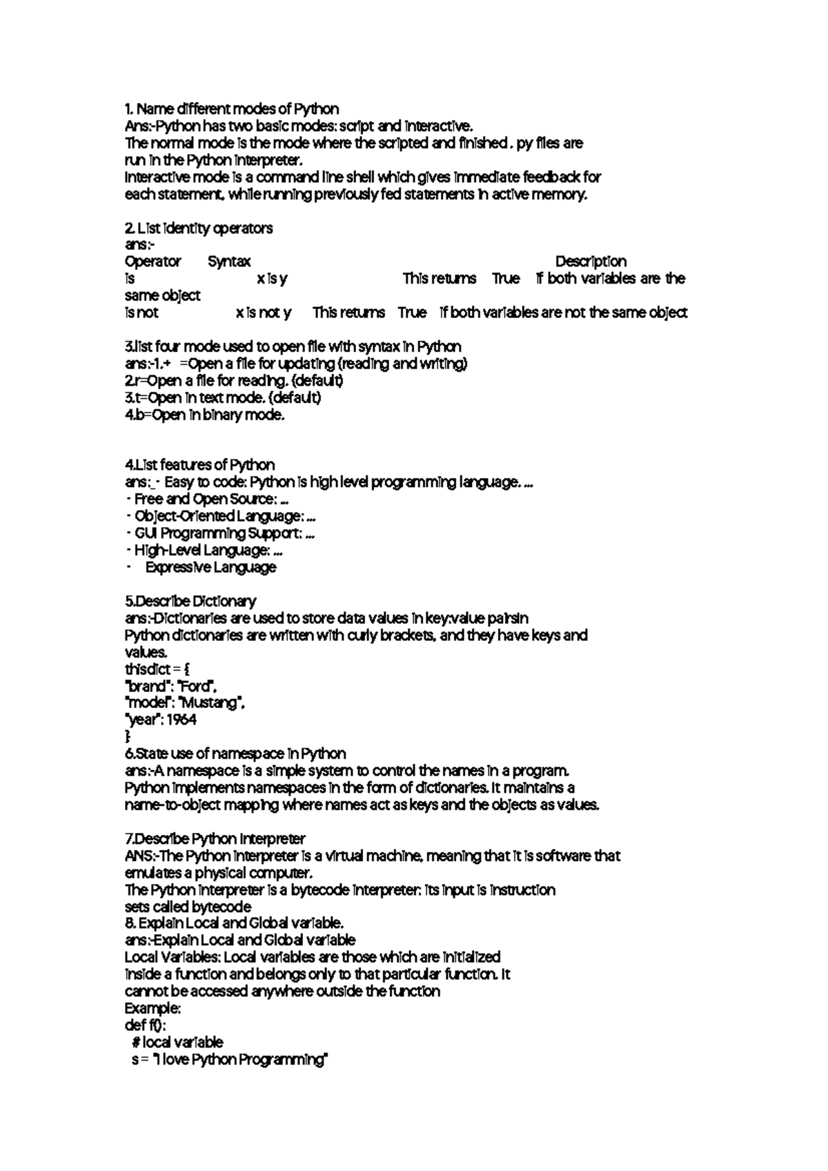 Pythonimp - sdjicjidjcidic1 - Name different modes of Python Ans ...