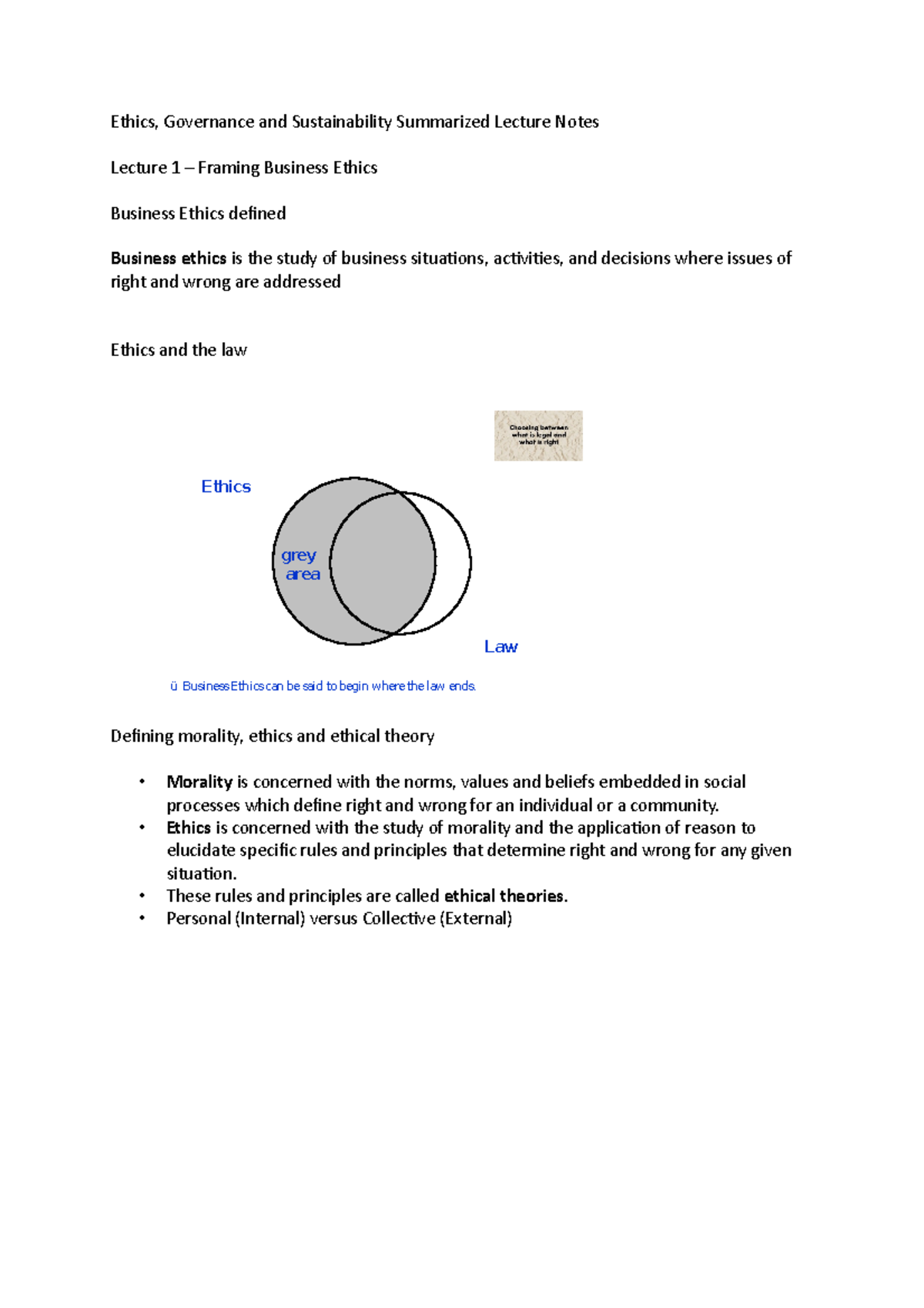 Ethics sustainability and governance study notes - Ethics, Governance ...