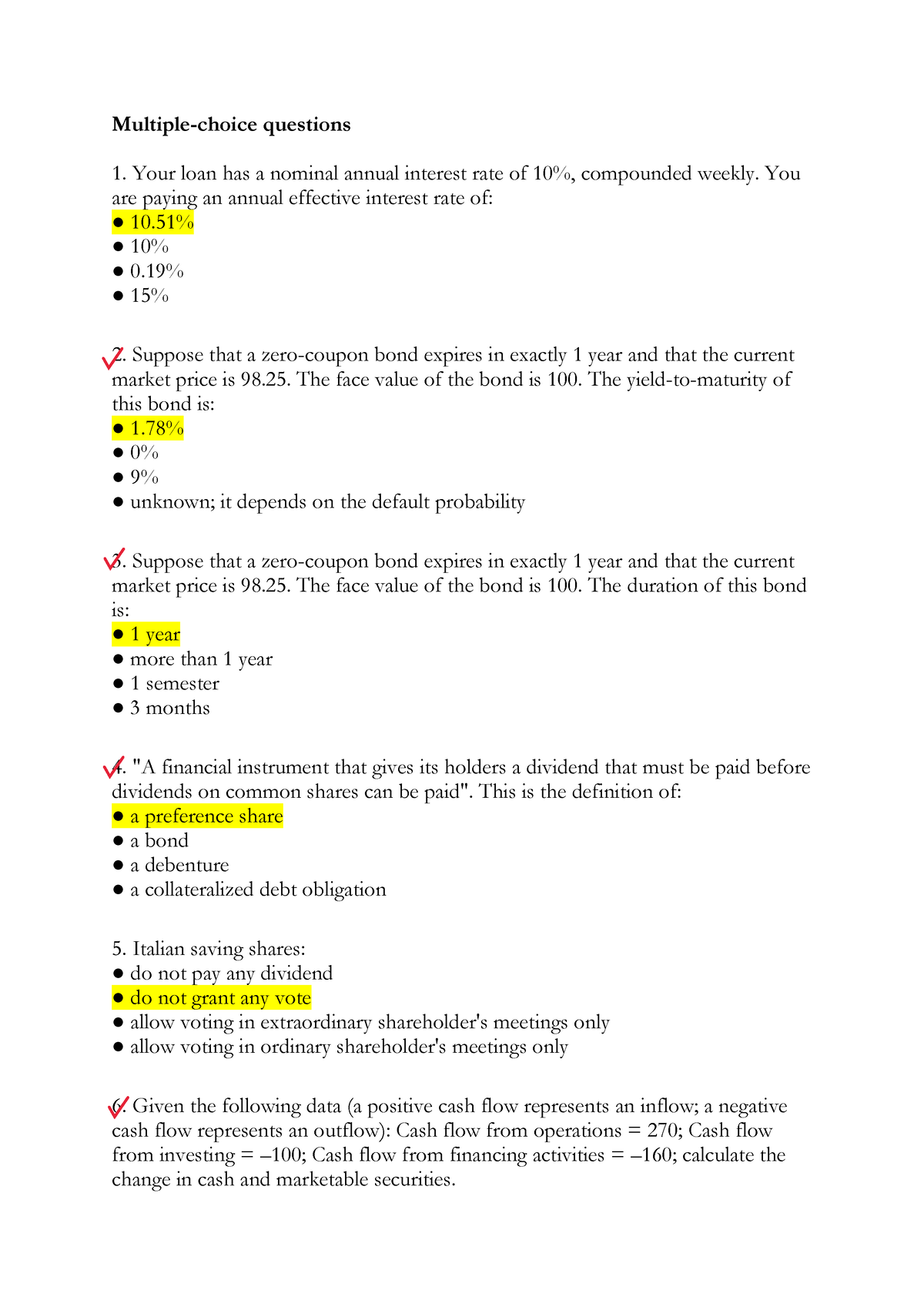 5PM Solution - Exams For Corporate Finance - Multiple-choice Questions ...