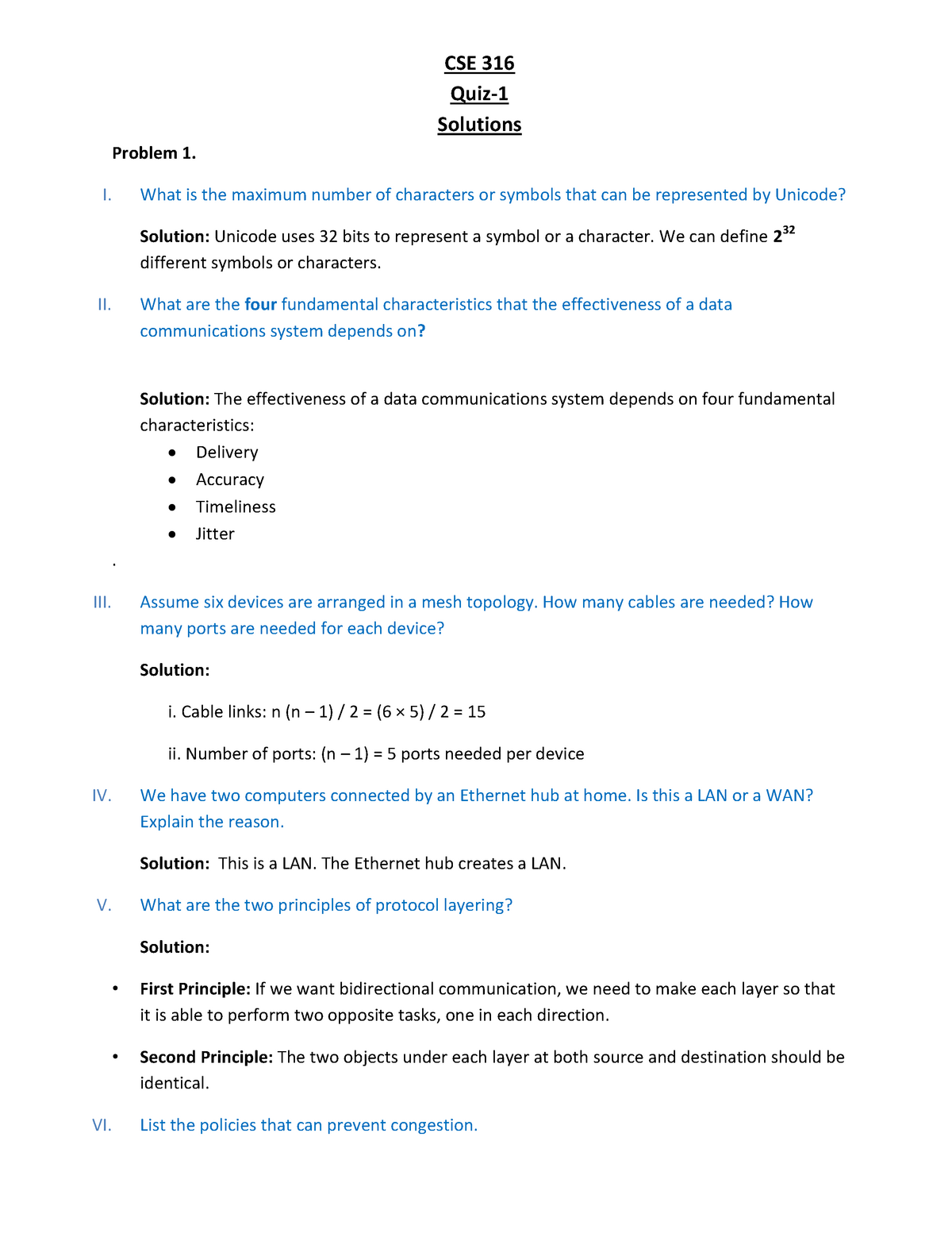 Quiz 1 Solution - Faculty: Dr. Tarem Ahmed - CSE 316 Quiz- Solutions ...