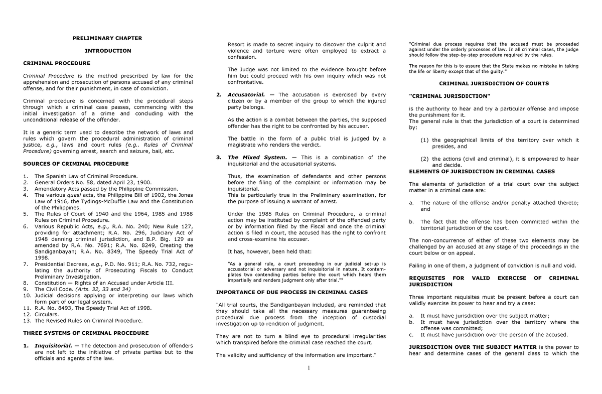 Herrera Criminal Procedure Book Notes - PRELIMINARY CHAPTER ...