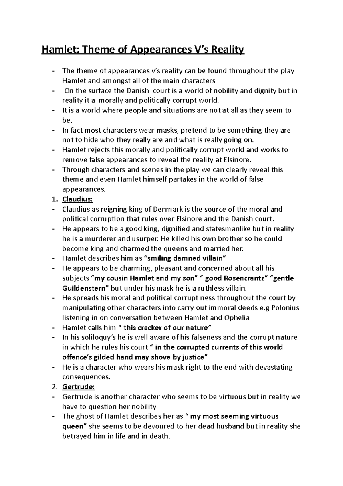 Hamlet theme of appearance and reality Hamlet Theme of Appearances V