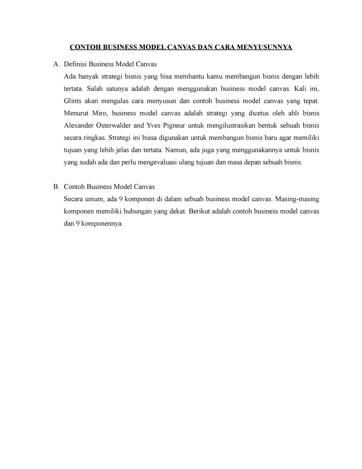 Contoh Business Model Canvas Dan Cara Menyusunnya Contoh Business Model Canvas Dan Cara Studocu