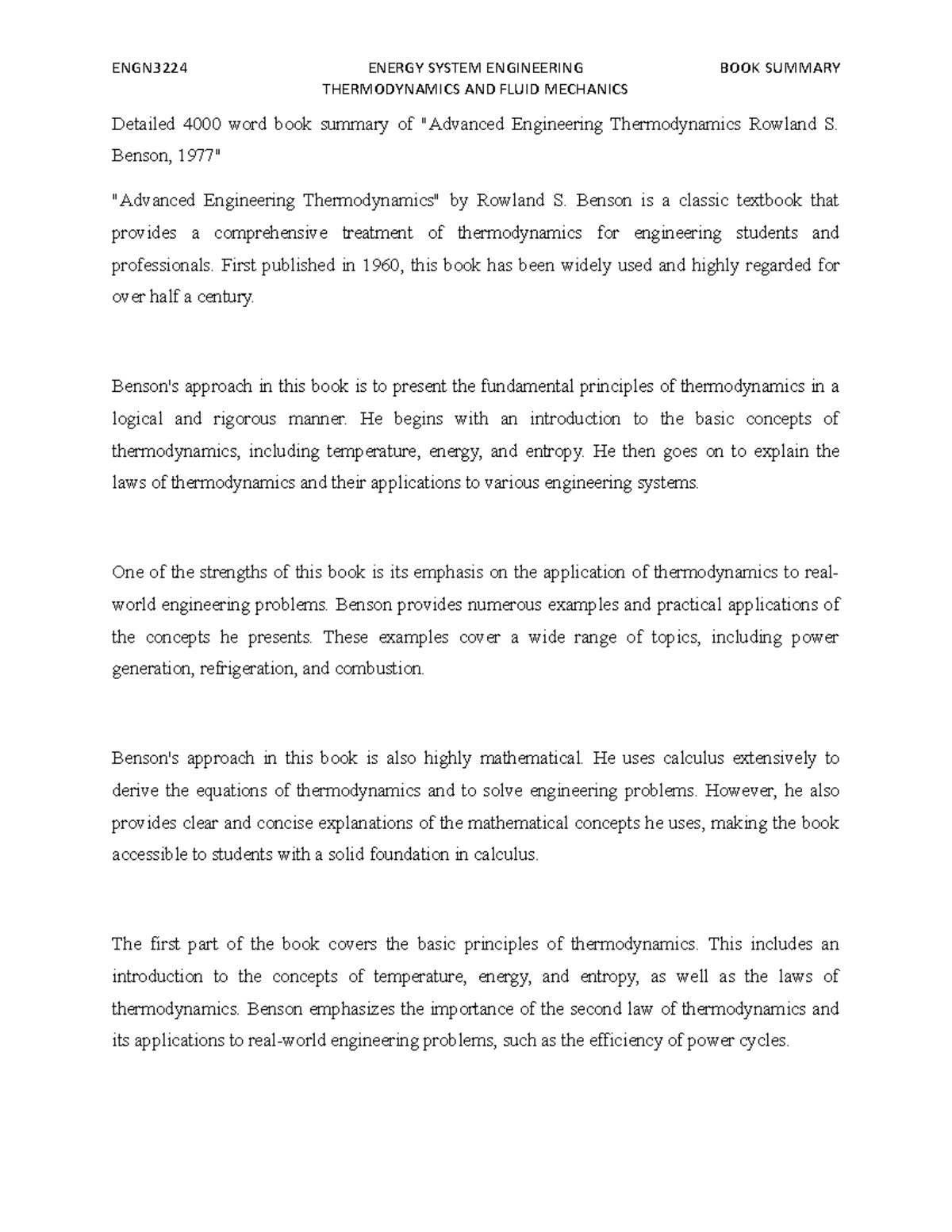 Detailed book summary of Advanced Engineering Thermodynamics - ENGN3224 ...