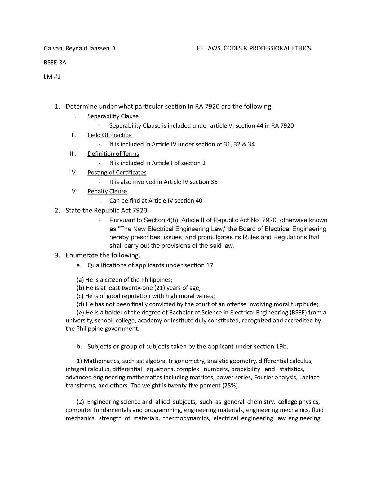 Galvan ee laws lm 1 - First module of EE laws - Galvan, Reynald Janssen ...