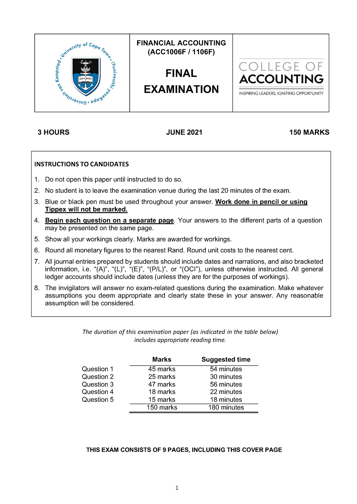 Final - Practice Exam - FINANCIAL ACCOUNTING (ACC1006F / 1106F) FINAL ...