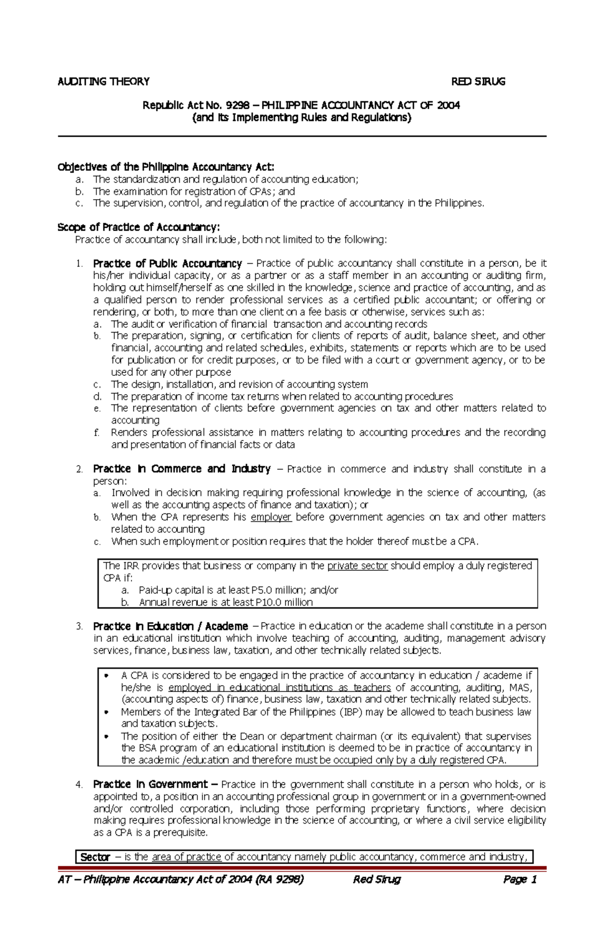 AT Rep Act 9298 - Lecture note on Auditing Theory - Republic Act 9298 ...
