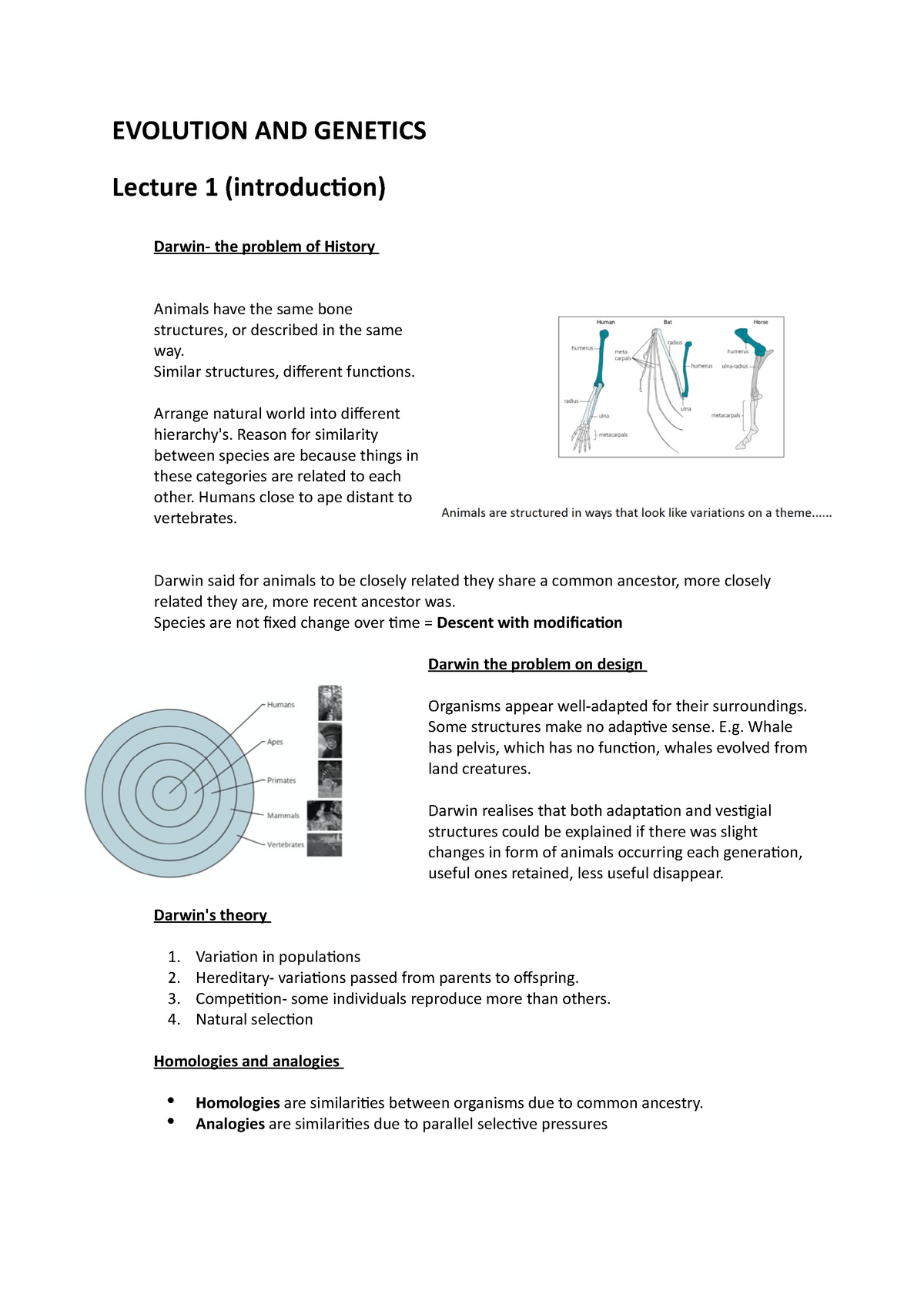 Evolution AND Genetics Lecture Notes - EVOLUTION AND GENETICS Lecture 1 ...